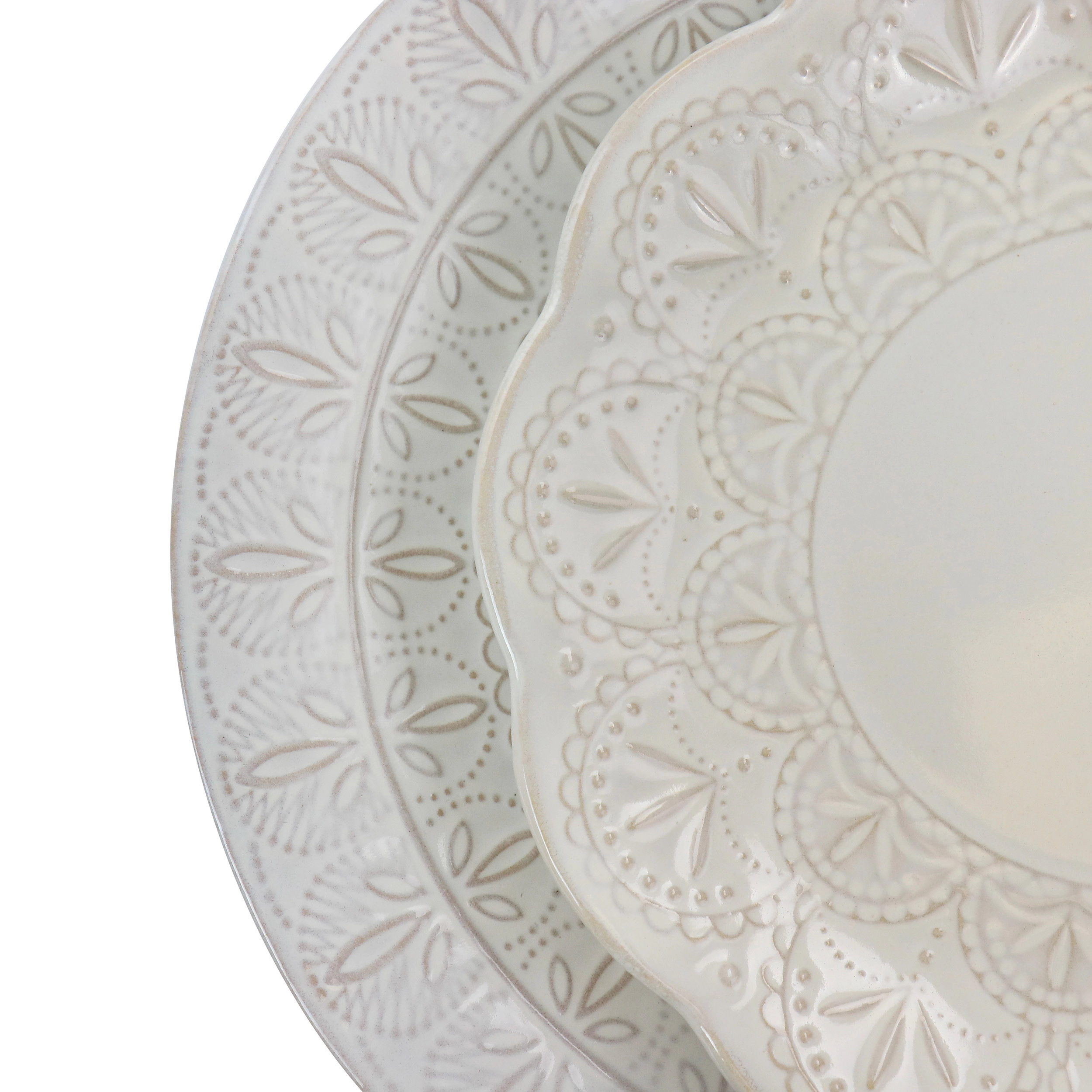 Elama White Lace 16 Piece Luxurious Stoneware Dinnerware with Complete Setting for 4