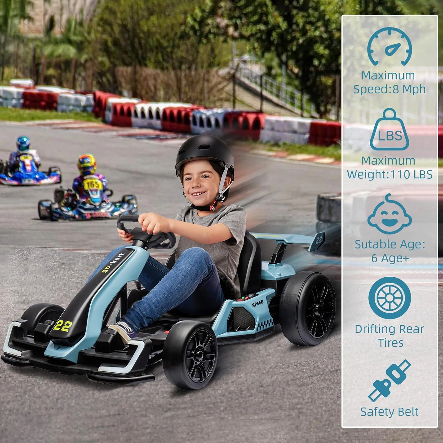 24V Kids Electric Go-Kart with Drift & Sport Modes, Dual 300W Motors, Length Adjustmen, Big Battery, EVA Tires