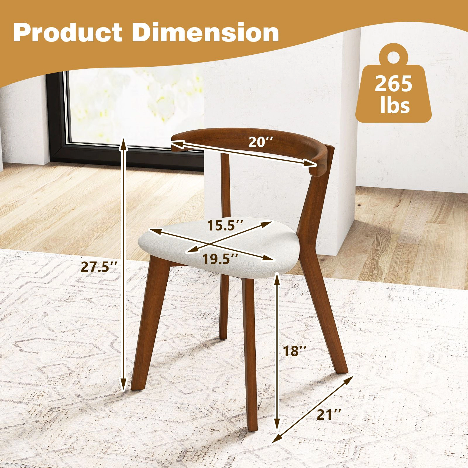 SlickBlue Wooden Dining Chairs Set of 2 with Curved Backrest