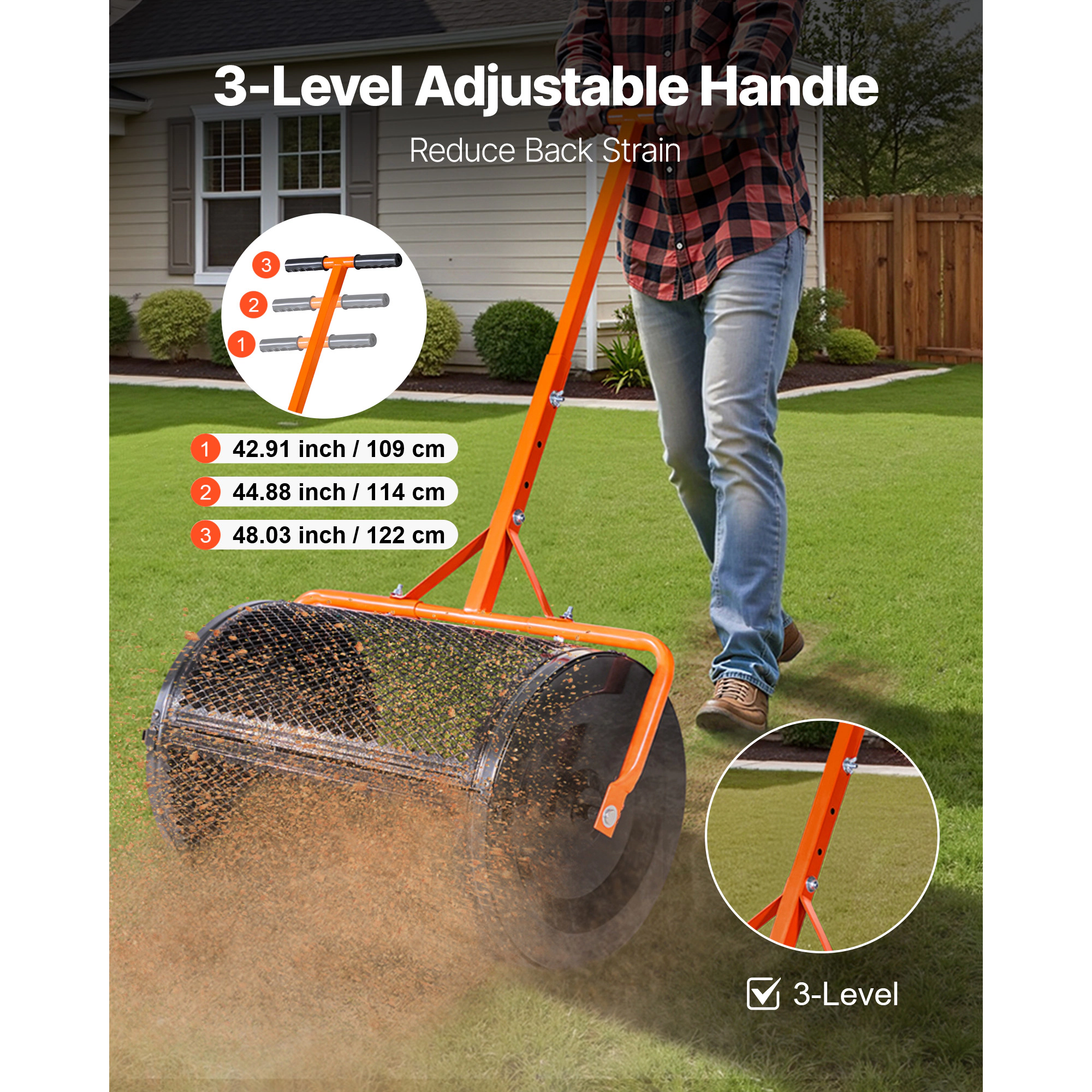 HONGGE Adjustable Steel Garden Peat Moss Spreader with Handle