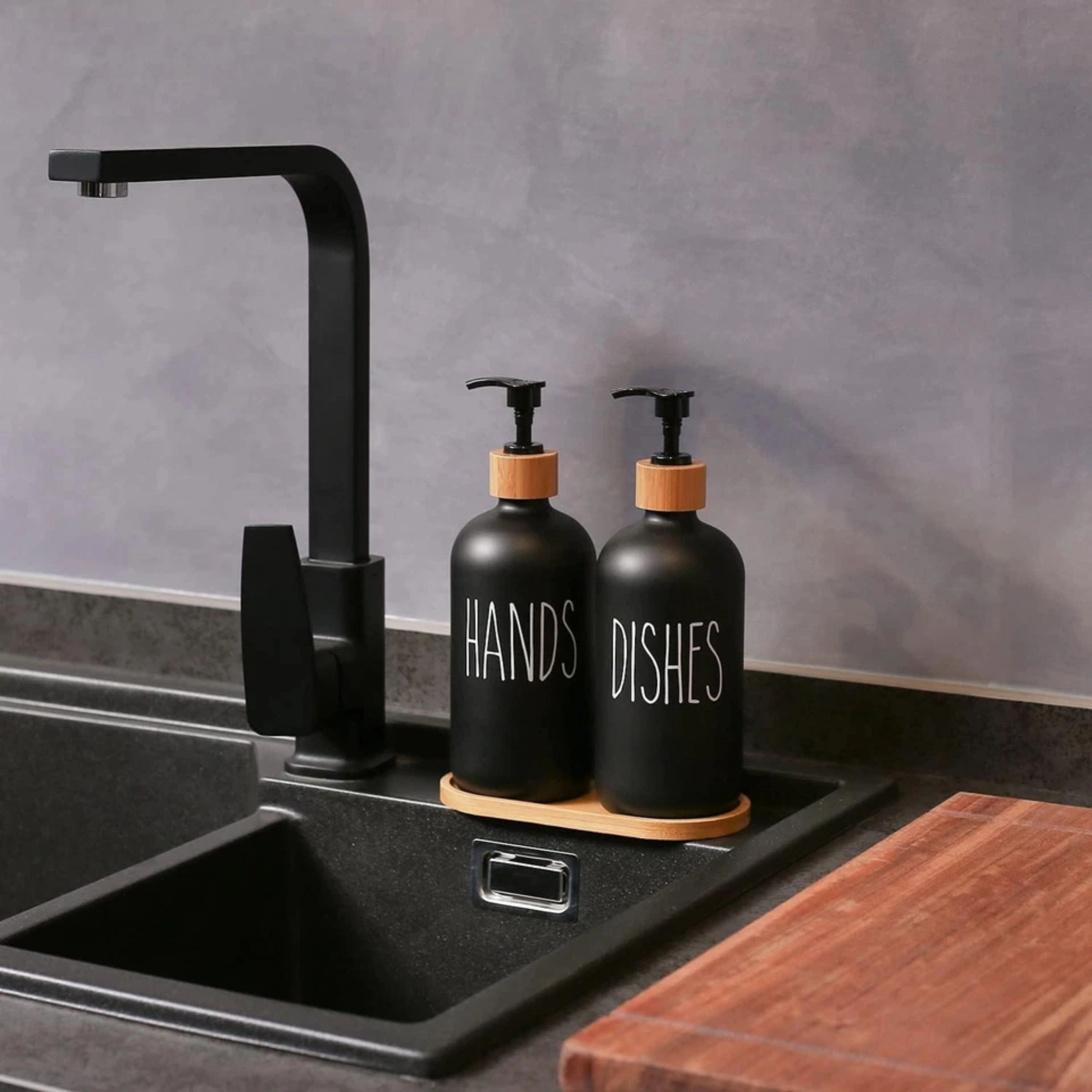 Kitcheniva Glass Soap Dispenser Set With Bamboo Tray