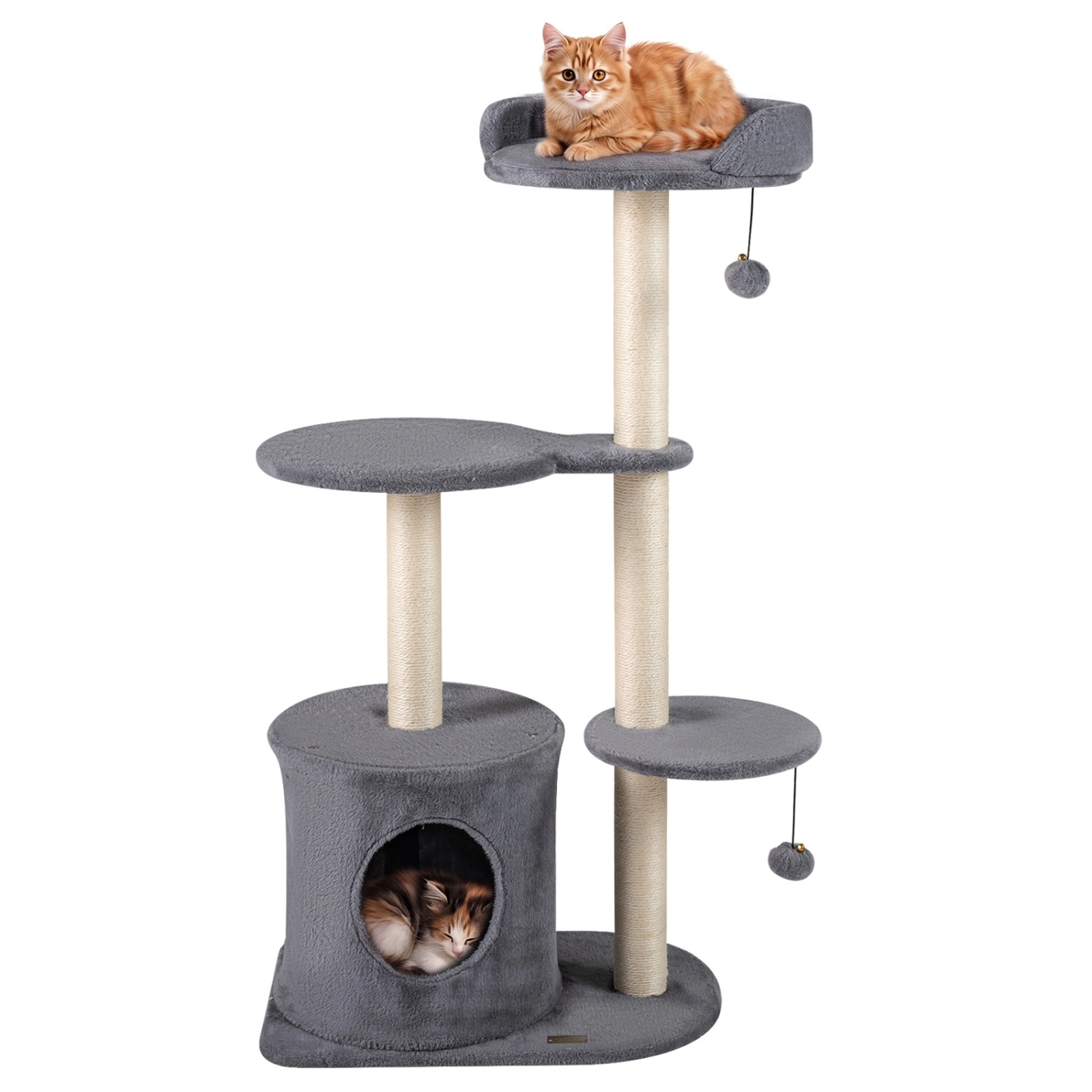 SUGIFT 43-in Gray Cat Tree Tower with Round Plush Perches and Sisal Scratching Posts 23-in Base W