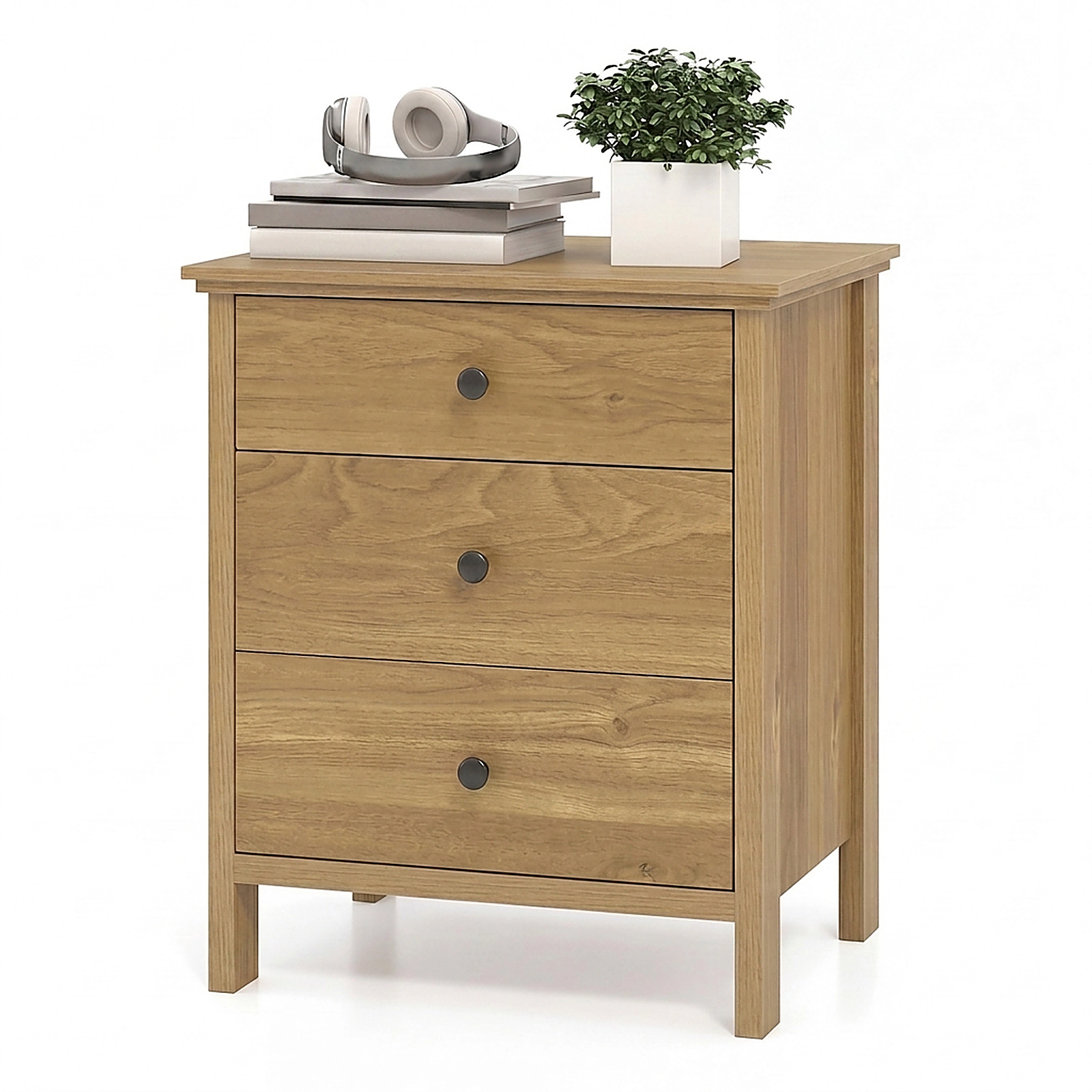 SUGIFT 3-Drawer Nightstand Bedside Table 135-lb Tabletop Capacity with Storage Walnut/White/Black