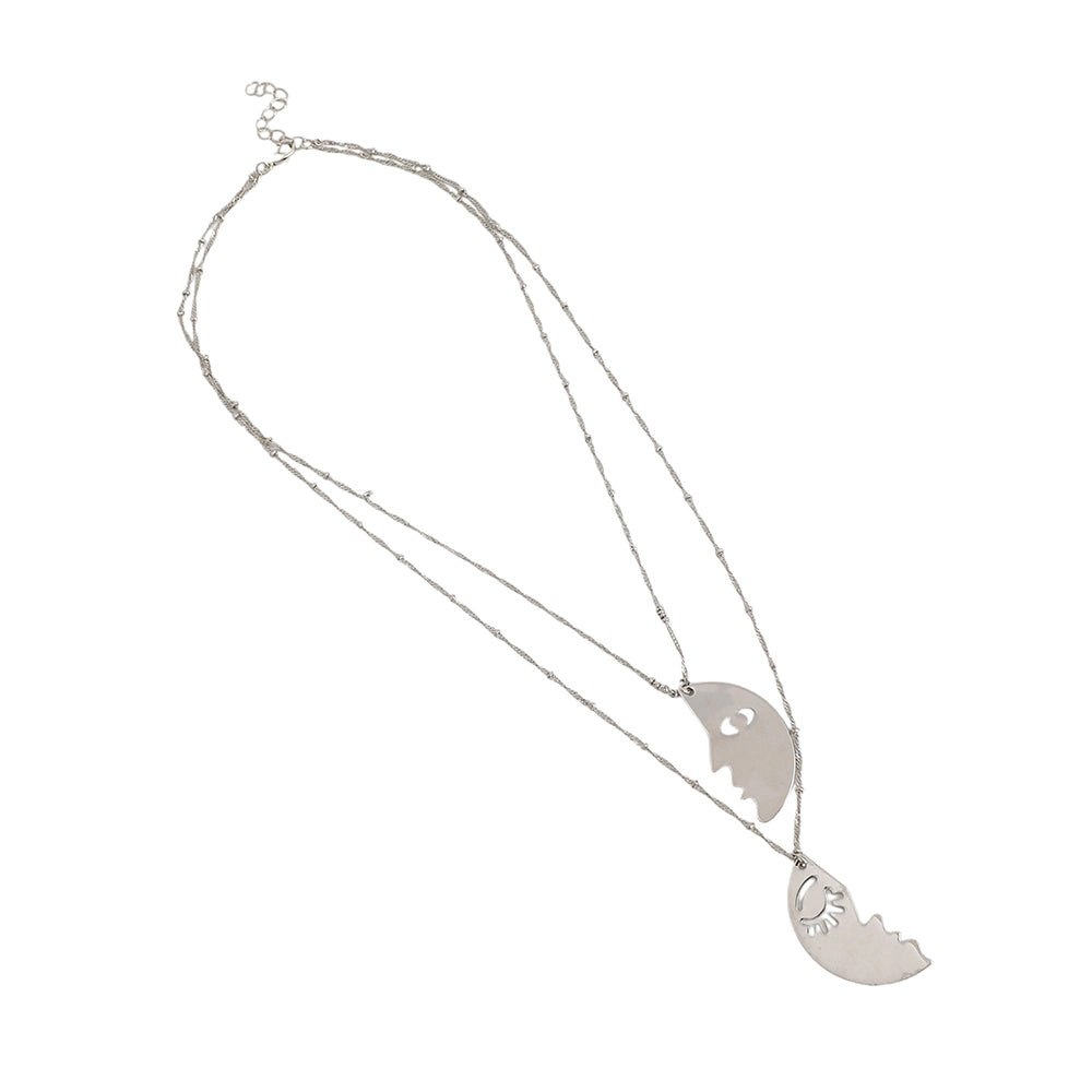 SOHI Women's Metallic Silver the Lovers Multi-Layer Necklace