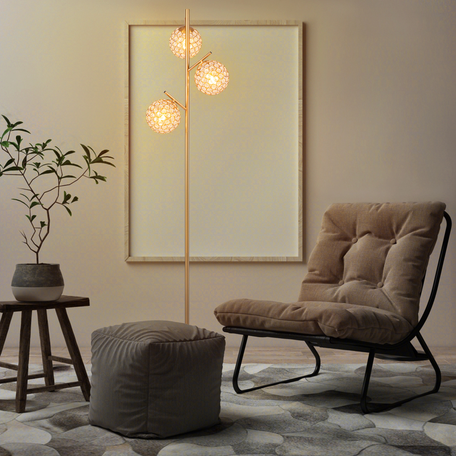 SlickBlue 3 Globe Floor Lamp with 3 E26 Bulb Bases Foot Switch