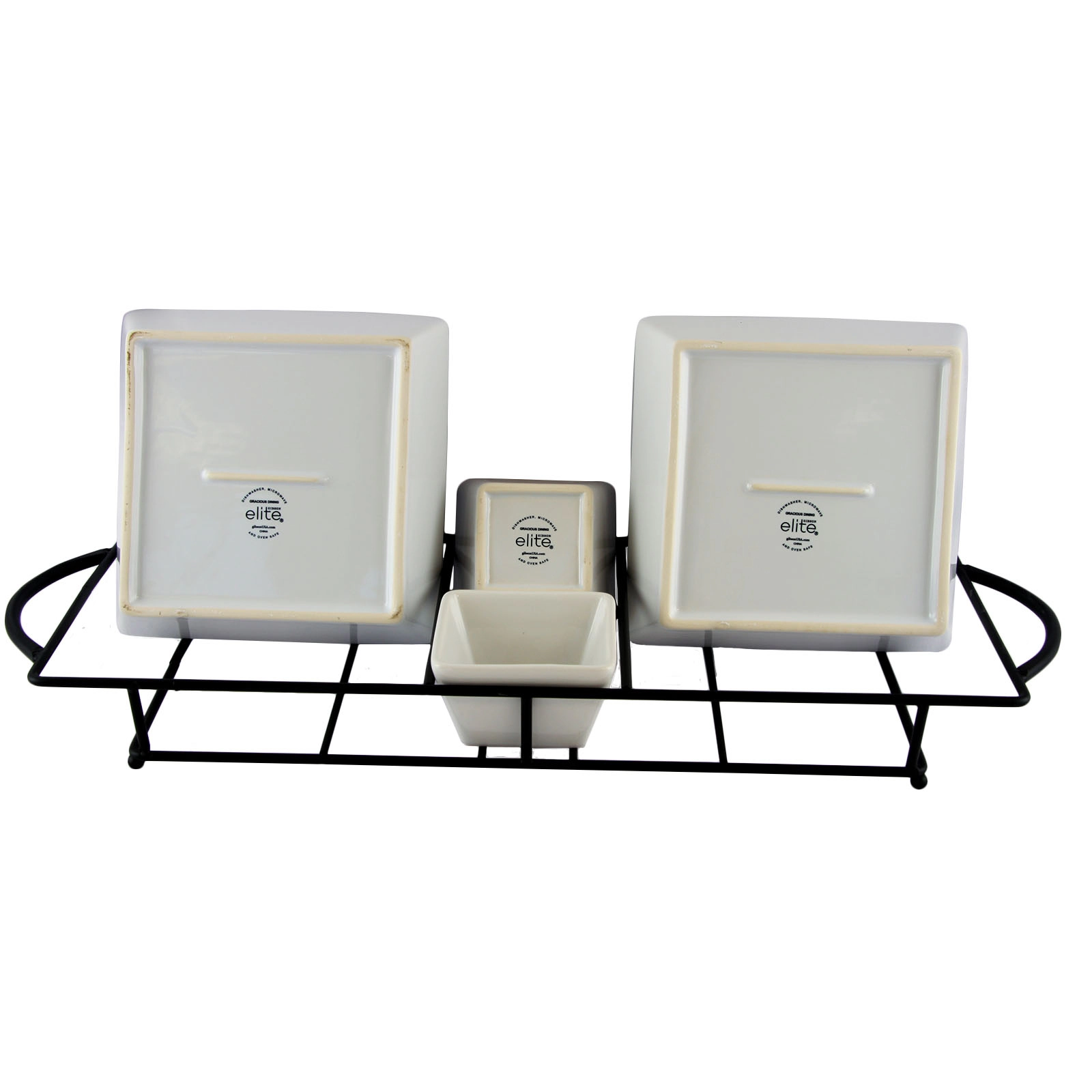 Gibson Gracious Dining 5 Piece Serving Set With Metal Rack in White Porcelain