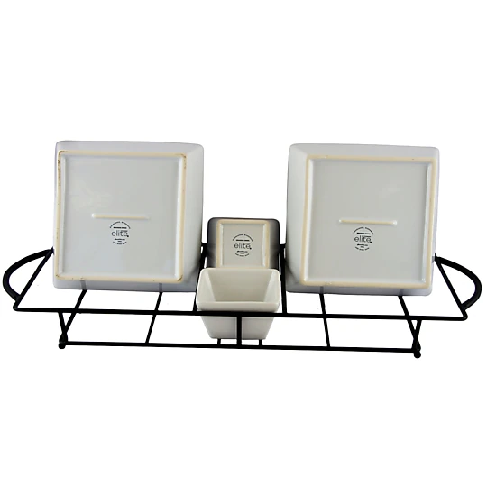 Gibson Gracious Dining 5 Piece Serving Set With Metal Rack in White Porcelain