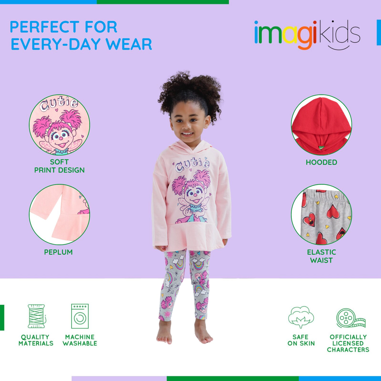 Sesame Street Girls' 2-Piece Fleece Hoodie and Leggings Set