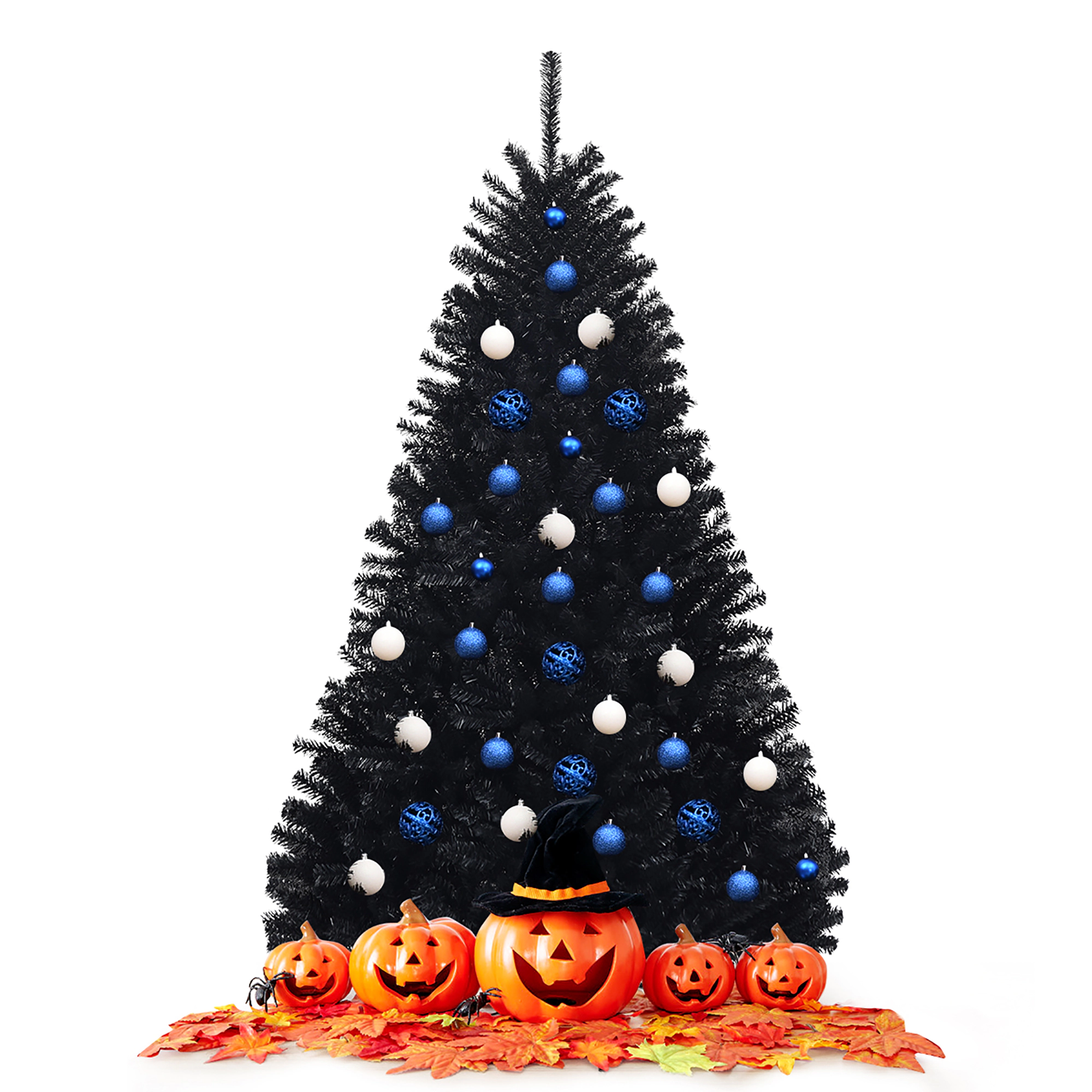 Costway 7.5Ft Hinged Artificial Christmas Tree Full Tree w/ Metal Stand Black