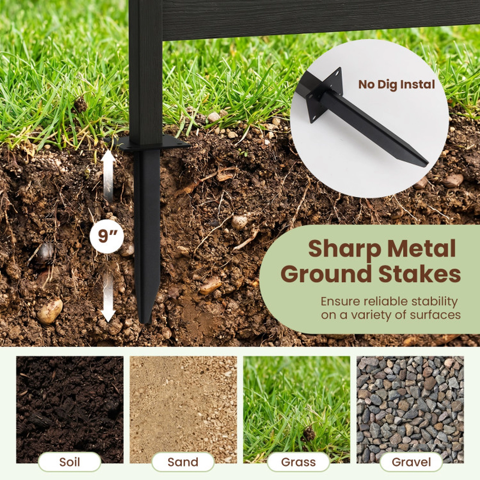 SUGIFT Freestanding 64-in Black HIPS Slatted Outdoor Privacy Screen Fence with Metal Ground Stakes