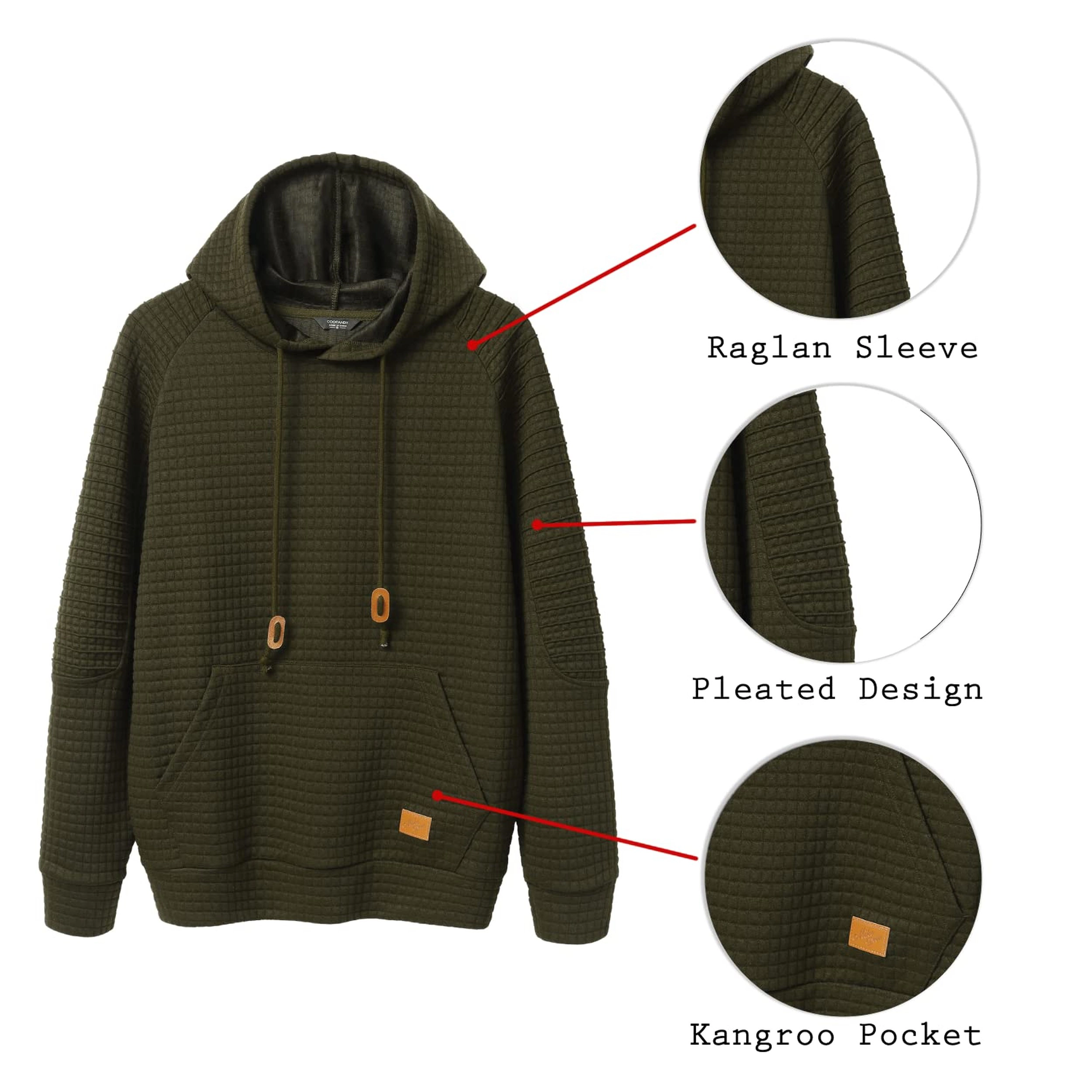 COOFANDY Men's Regular Fit Textured Quilted Long Sleeve Pullover Hoodie