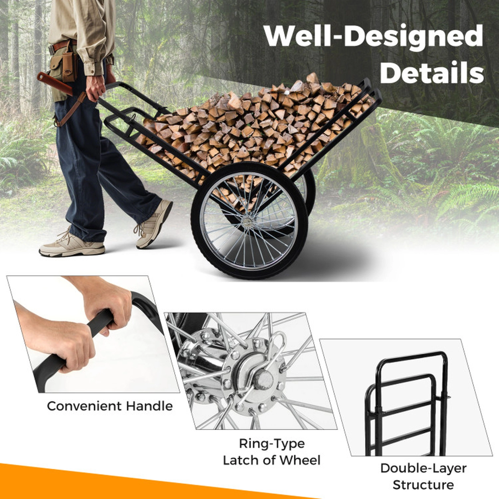 SUGIFT Double-Layer Deer Cart Game Carrier with 20-in Wheels 550-lb Capacity Black