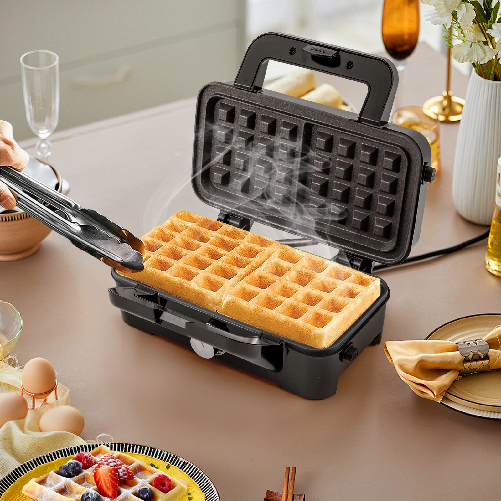 SlikBlue 3-in-1 Sandwich Maker with Waffle and Grill Plates, Adjustable Temperature Control