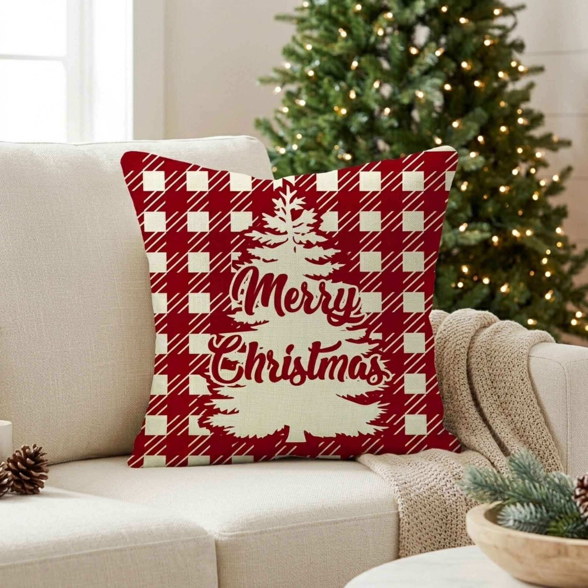 Anna-Kaci Christmas Gingham Decorative Throw Pillow Cover 18 x