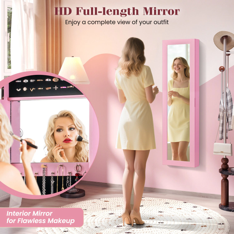 Hivvago Full Length Mirror Jewelry Cabinet with Ring Slots and Necklace Hooks