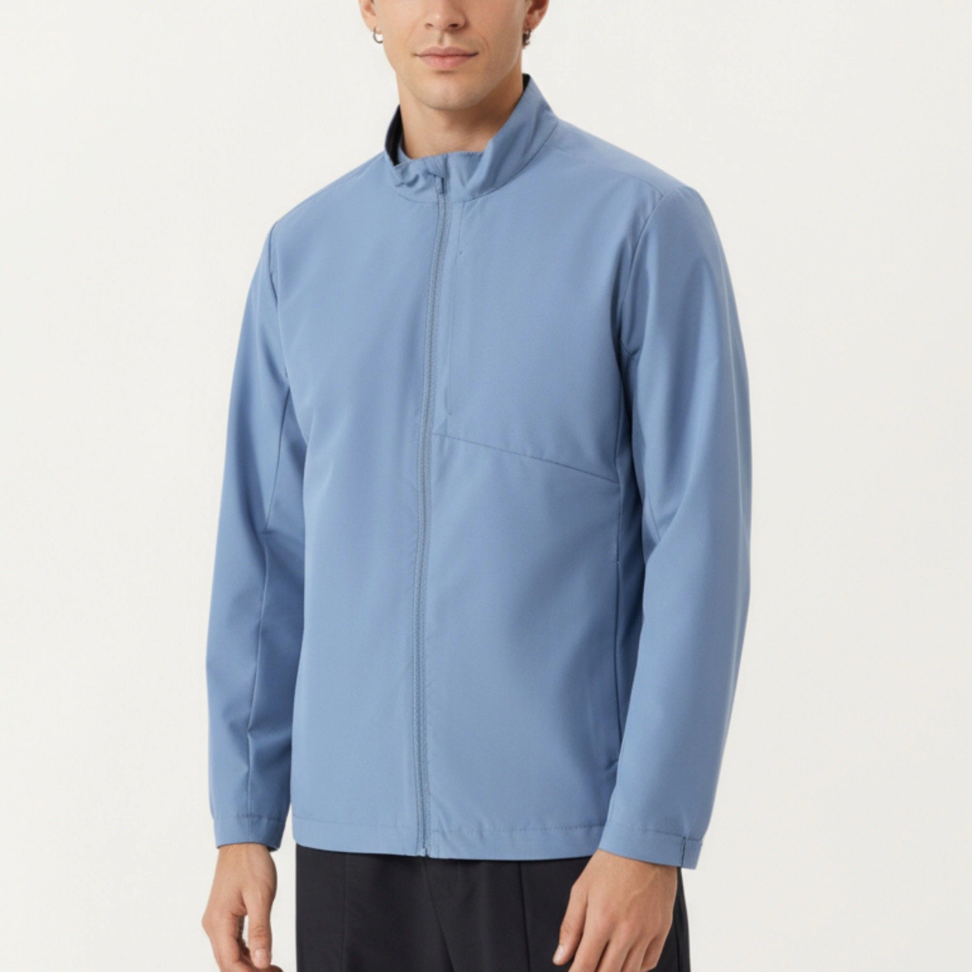 Anna-Kaci Men's Lightweight Zip-Up Jacket with Stand Collar and Long Sleeves