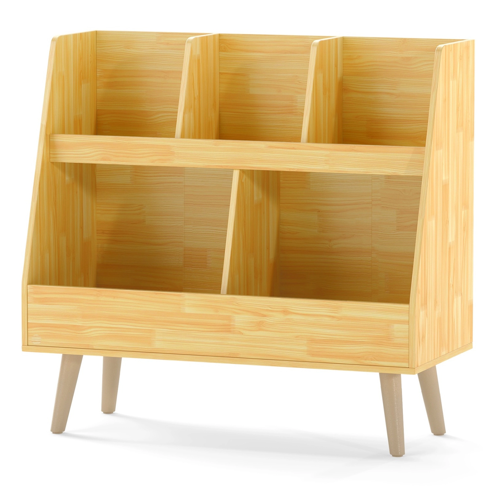 SUGIFT 5-Cube 68-lb Capacity 30-in Oak Kids Bookshelf and Toy Organizer with Anti-Tipping Kits and Wood Legs