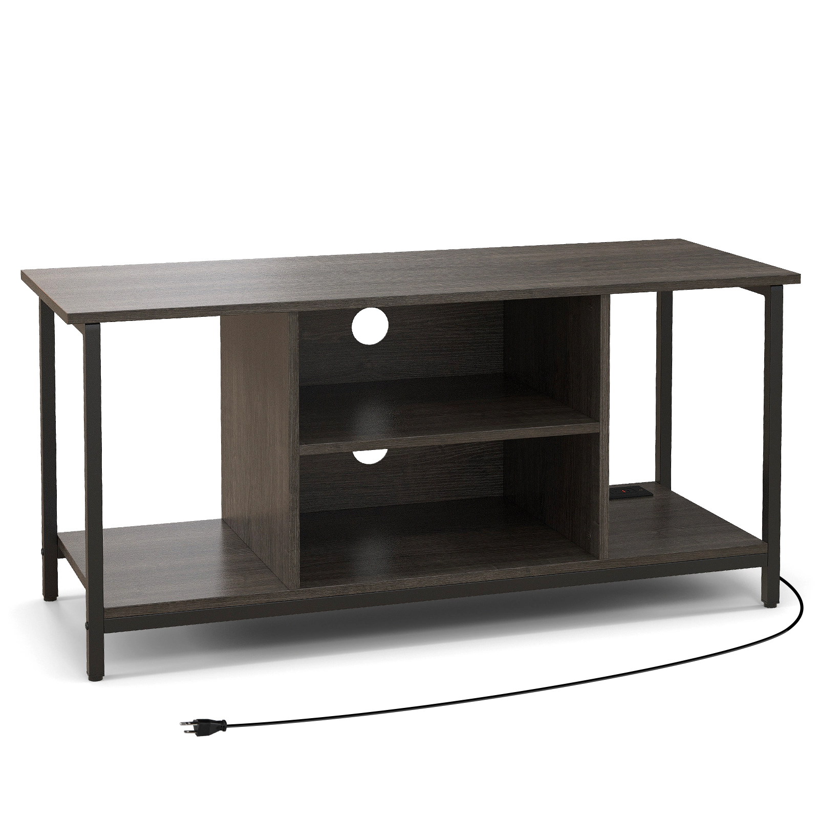SUGIFT 3-Tier TV Stand with Power Outlet USB-A USB-C and Adjustable Shelf 165-lb Tabletop Capacity Gray