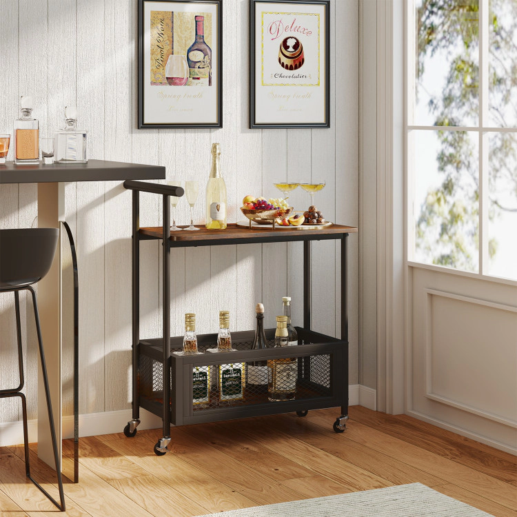 Hivvago 2-Tier Rolling End Table With Handle And Mesh Basket