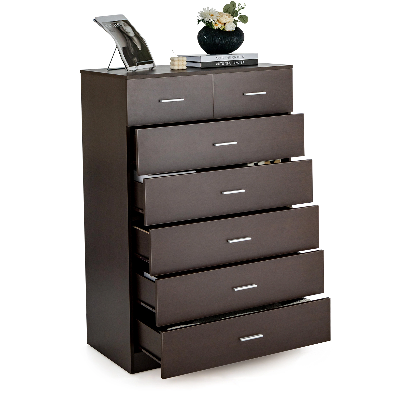 SUGIFT Anti-Toppling Device and Metal Handles 7-Drawer Wooden Chest of Drawers