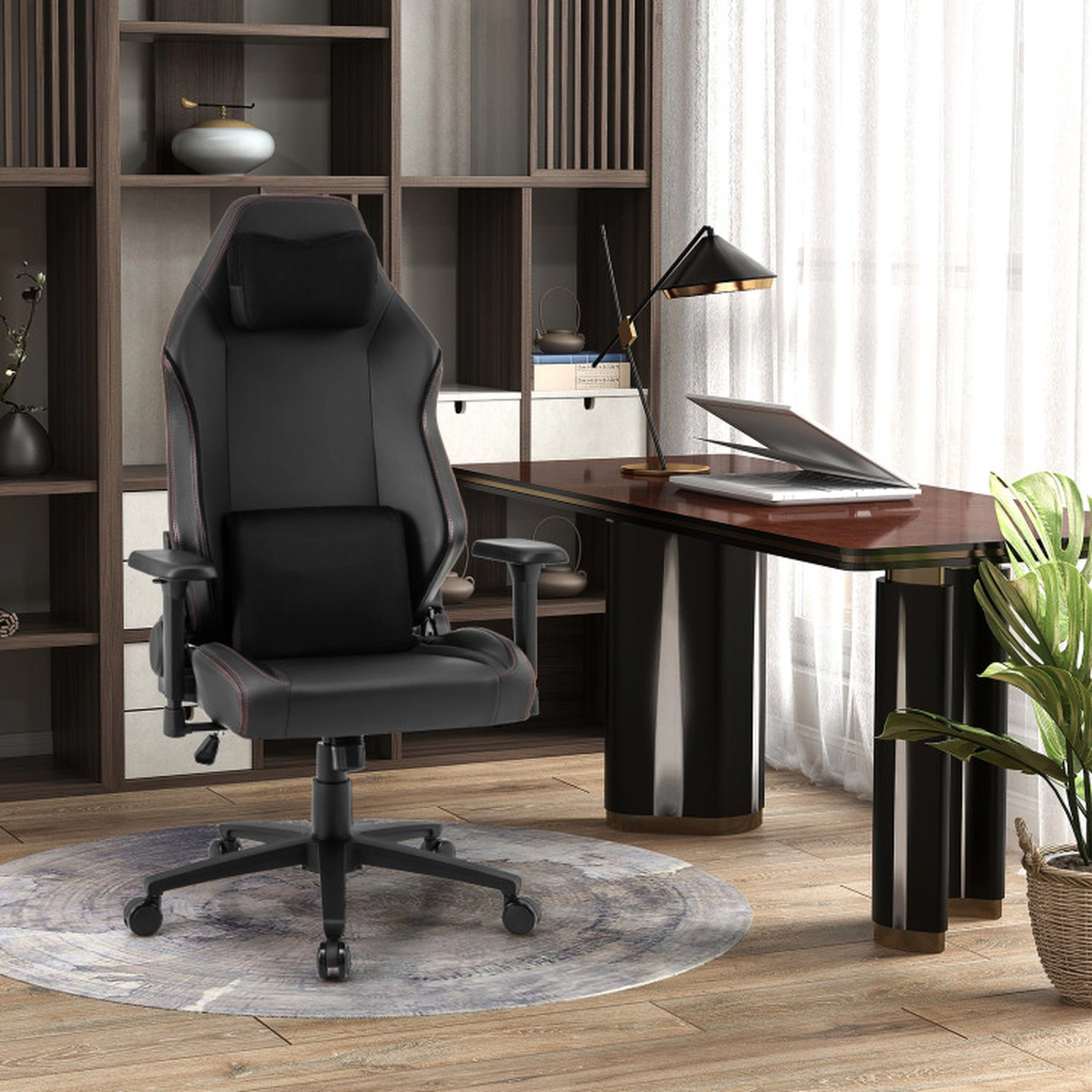 SUGIFT Black Ergonomic Reclining Gaming Office Chair with Magnetic Headrest