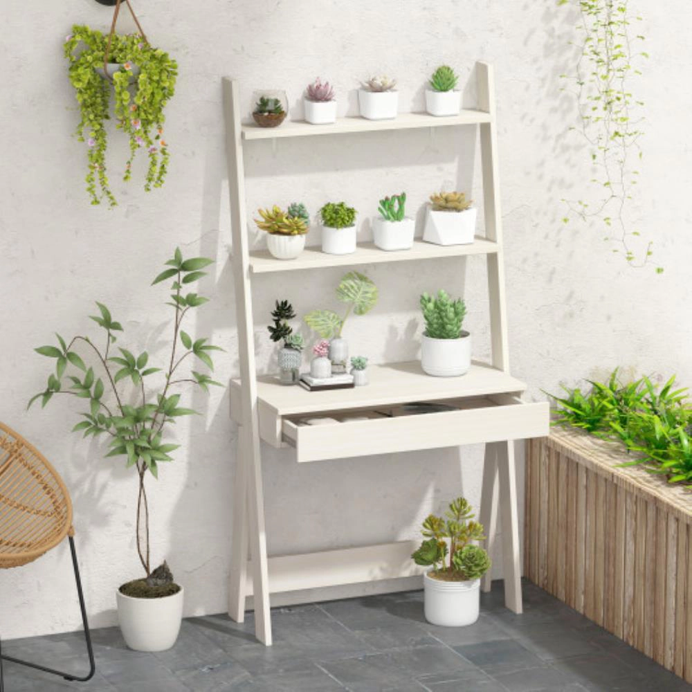 Hivvago Ladder Shelf Desk Bookcase with Countertop  Drawer and 2 Shelves