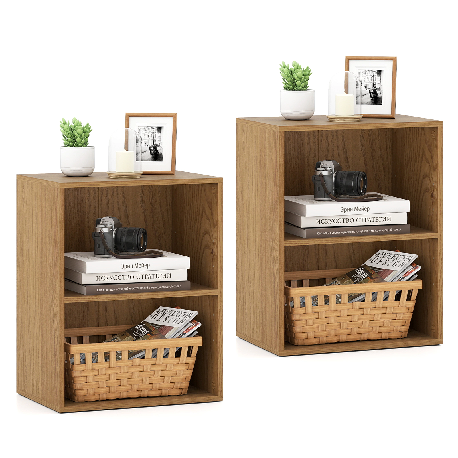 SUGIFT Set of 2 2-Cube Natural 21-in Open Bookshelf with 5-Position Adjustable Shelf and 66-lb Top