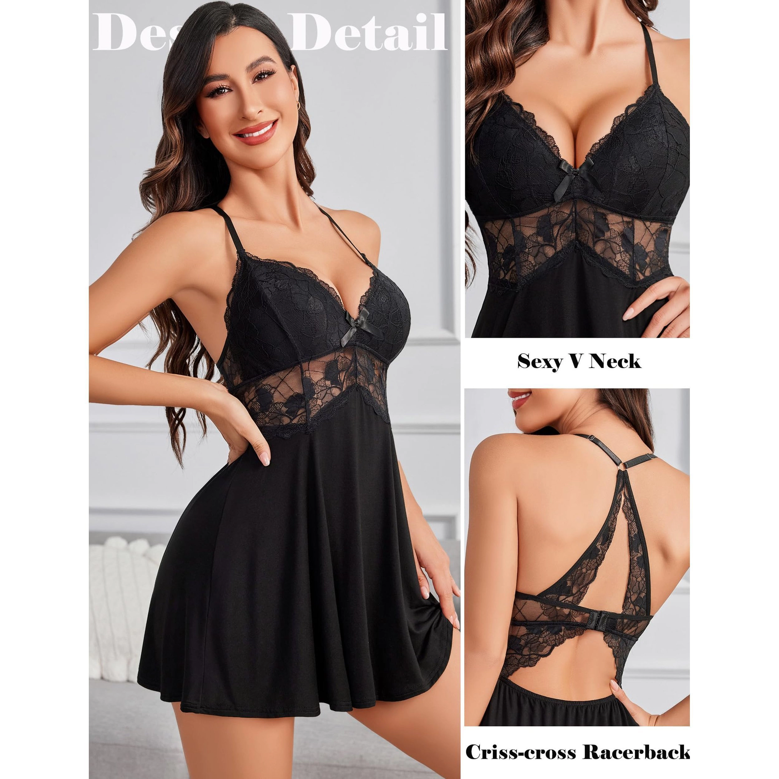 Avidlove Women's Lace Modal Babydoll Pajama Dress