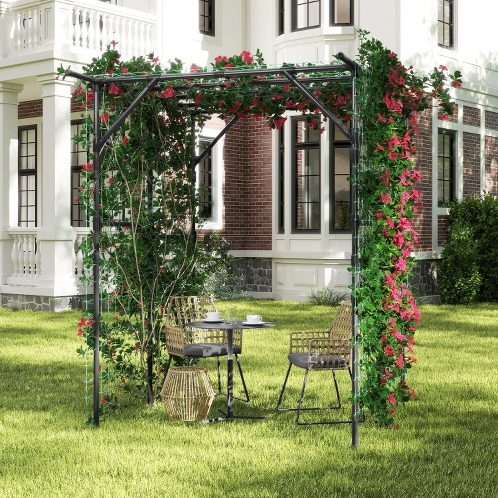SUGIFT Large Garden Arch Trellis for Climbing Plants 79-in Tall Outdoor Grape Vine Support with Garden Netting Black