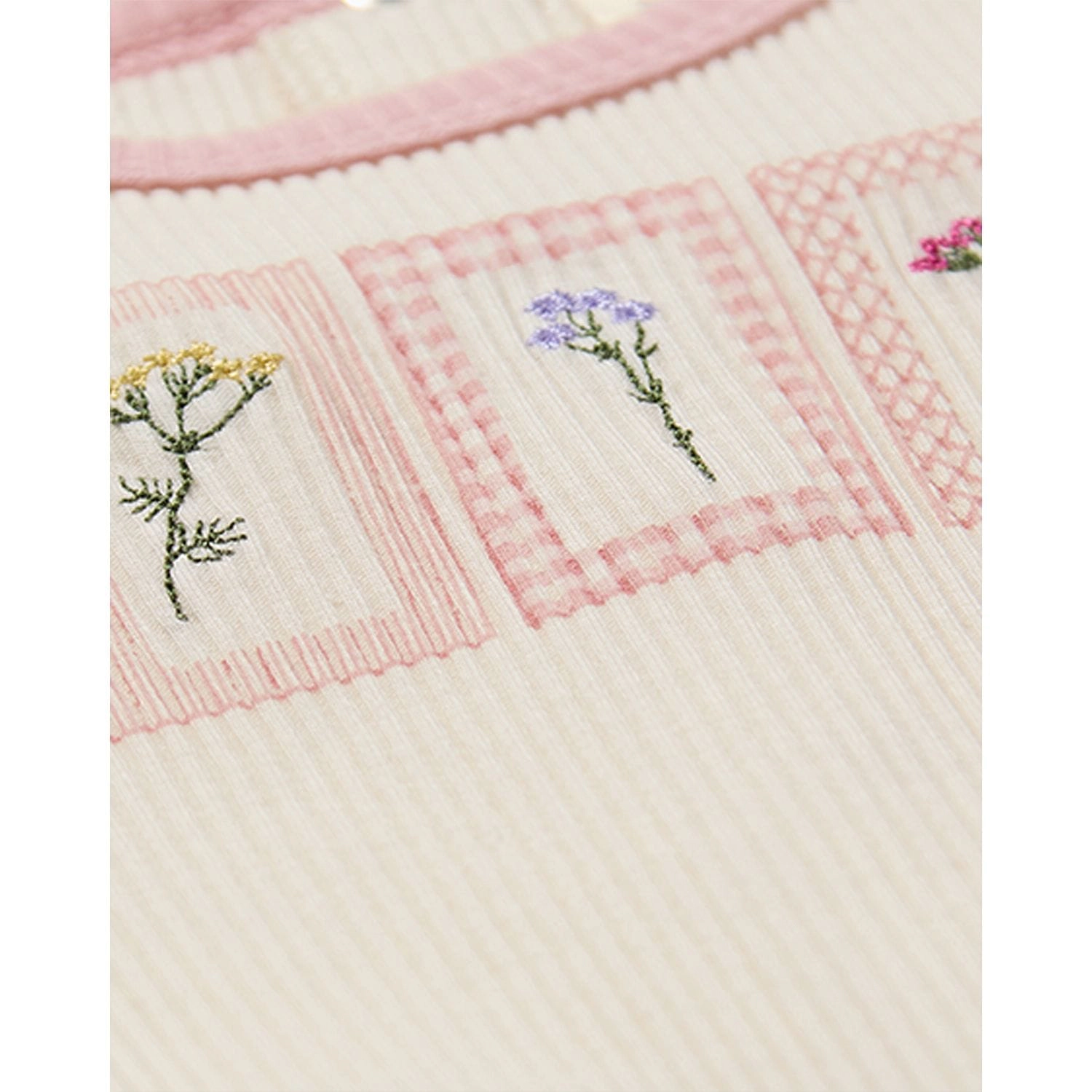 MeMoi Baby Girls "Framed Florals" Ribbed Cotton-Blend Embroidered Footie