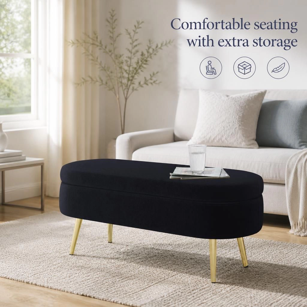 GOODSILO Upholstered Foam Top Storage Bench Extra Seating