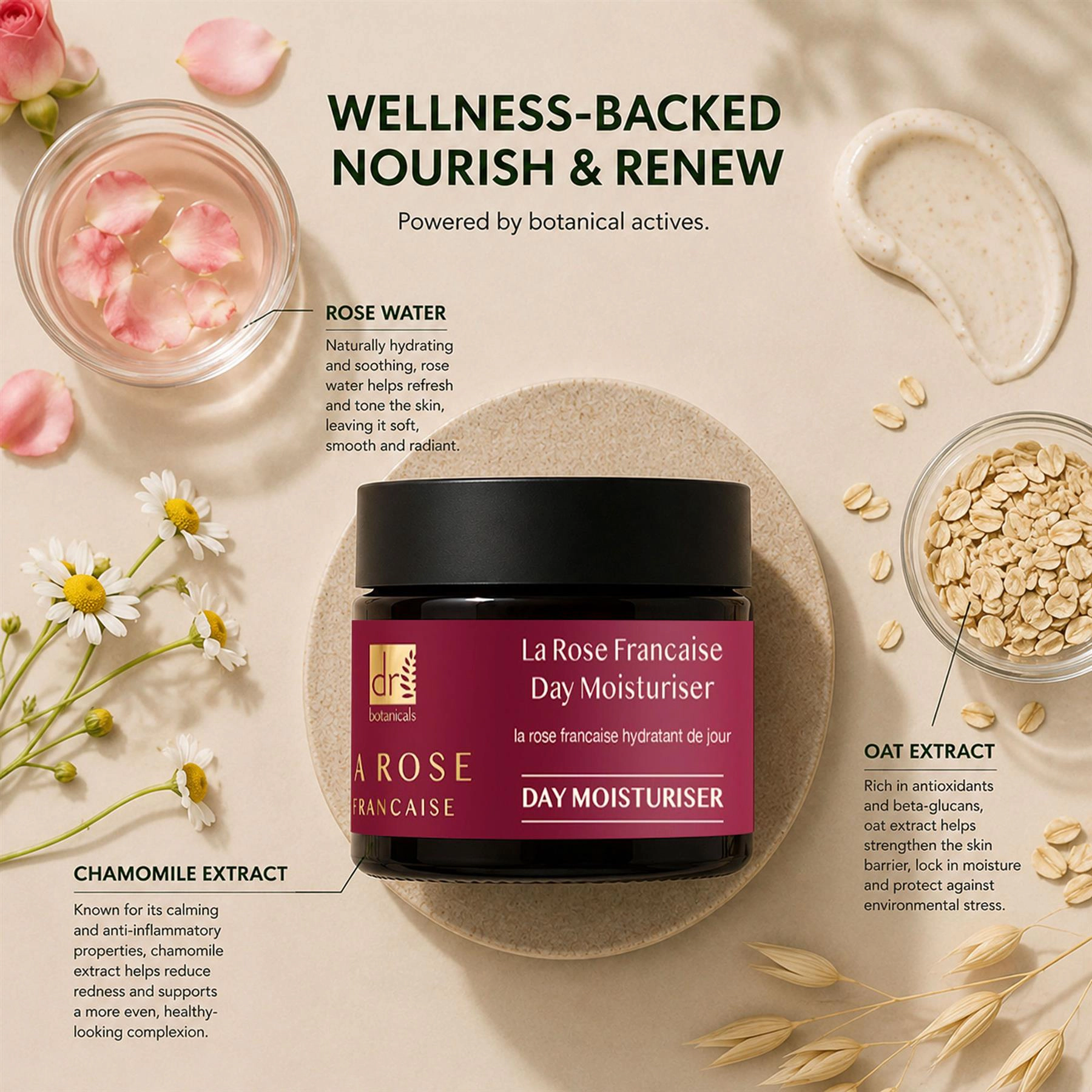 Dr Botanicals La Rose Française Day Moisturiser 50ml - Anti-Aging Brightening Cream