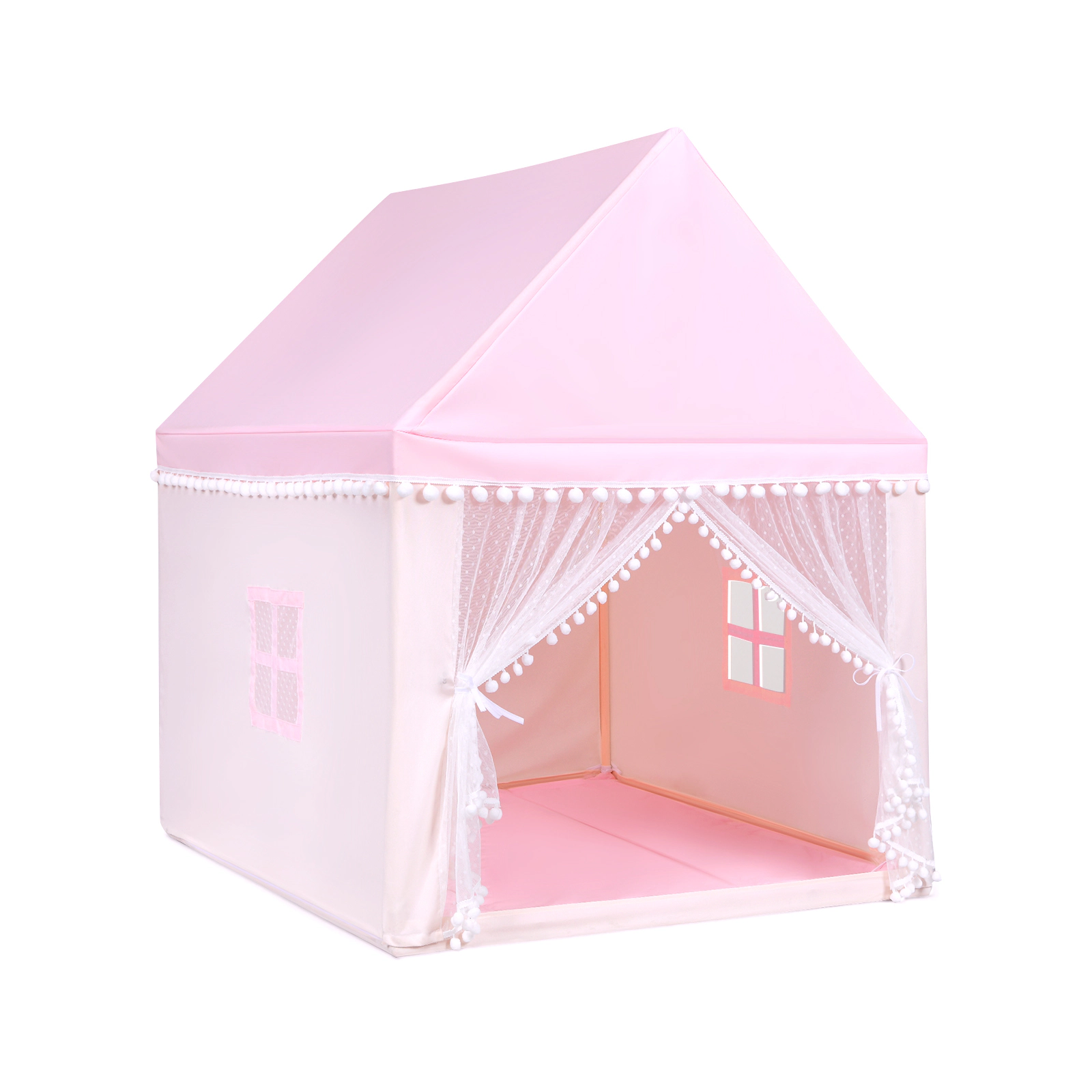 SUGIFT Solid Wood Frame Kids Play Castle Tent Playhouse with Thick Cotton Mat 55-in Tall Pink