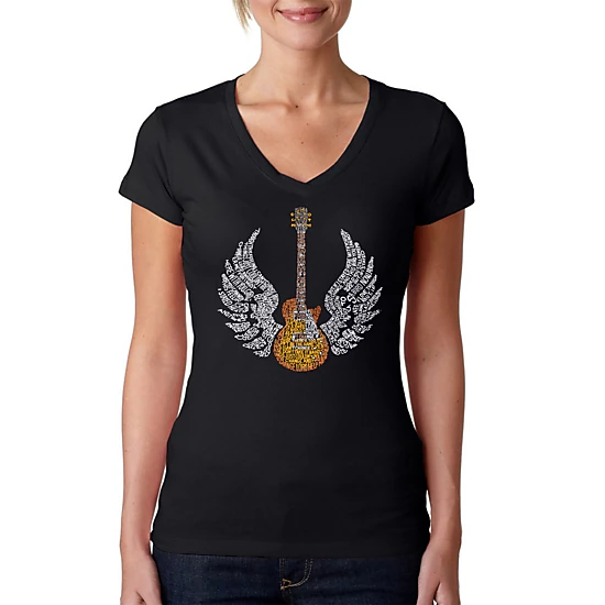 LA Pop Art Womens Word Art V-Neck T-Shirt - Lyrics To Freebird