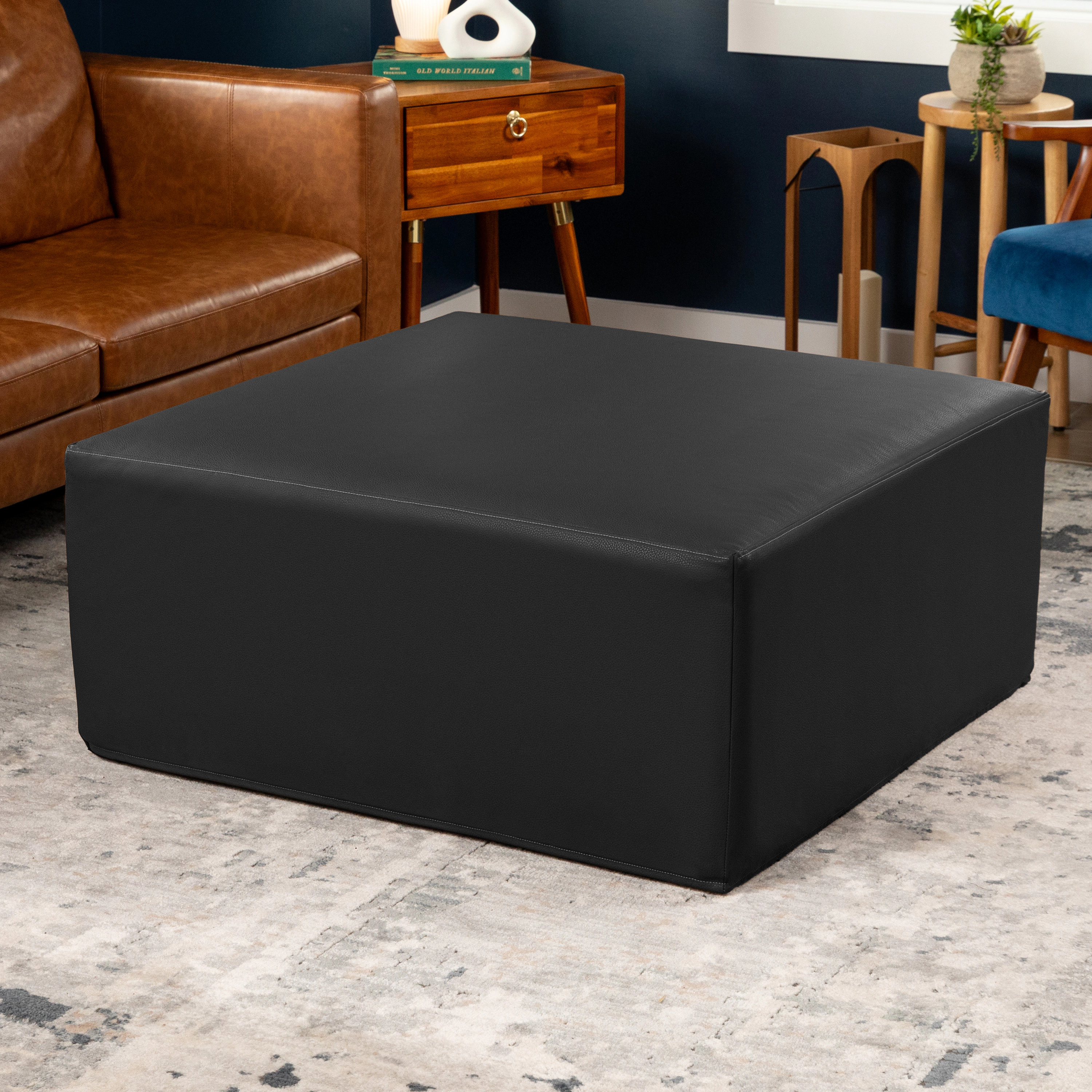 Jaxx Fairlie Couch Ottoman - Oversized Square Foam Coffee Table Ottoman, 36", Premium Faux Leather