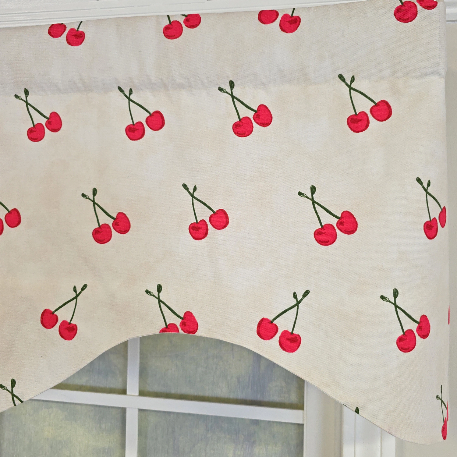 RLF Home Cherry Dance Cornice Valance - 100% Cotton with Ivory Lining 50" x 17"  Cream