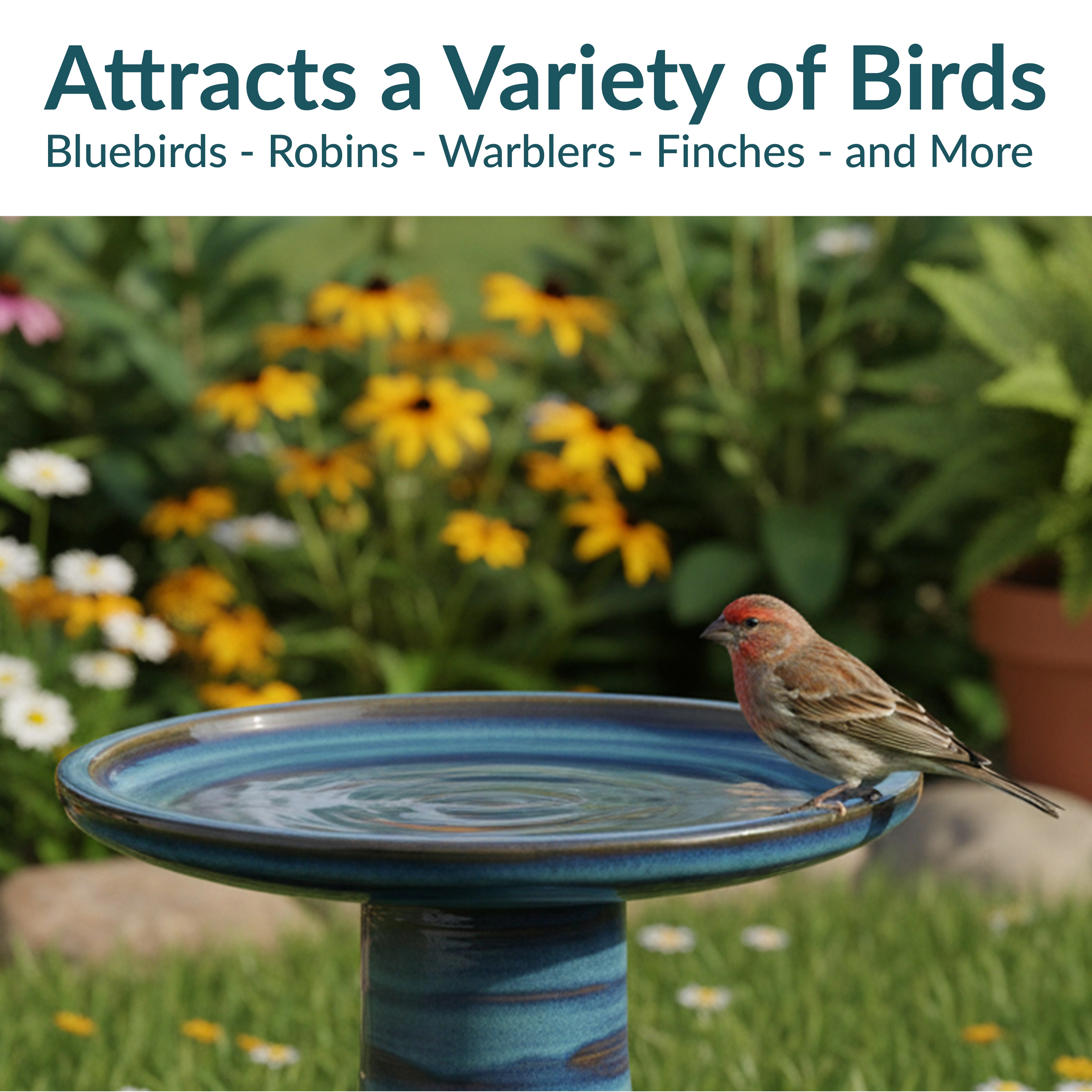 Sunnydaze Ceramic Bird Bath for Outside, Hand-Painted, 21” H, Galaxy Blue