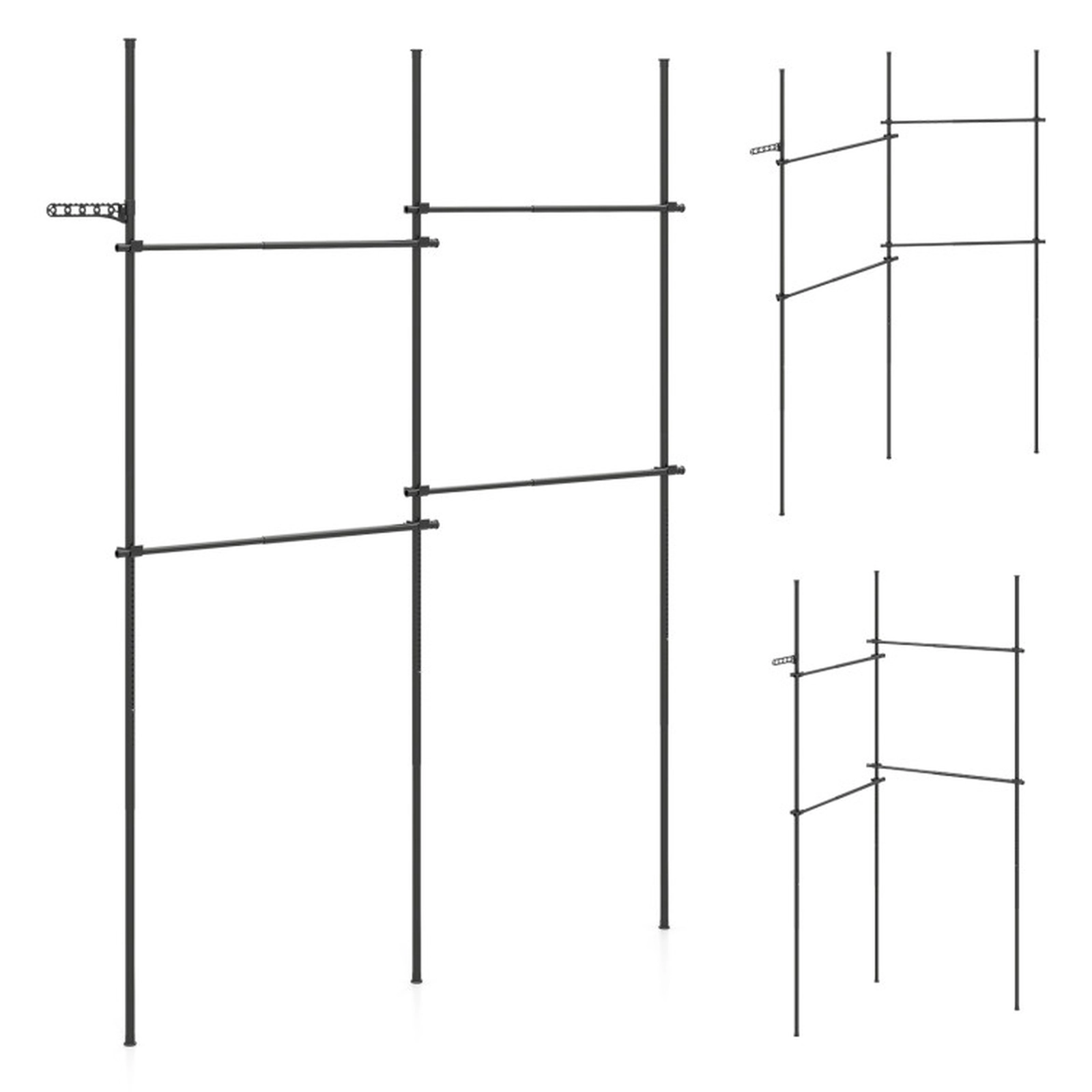 SUGIFT Adjustable Floor To Ceiling Clothes Rack with 4 Hanging Rods 66-lb Bar Capacity Black