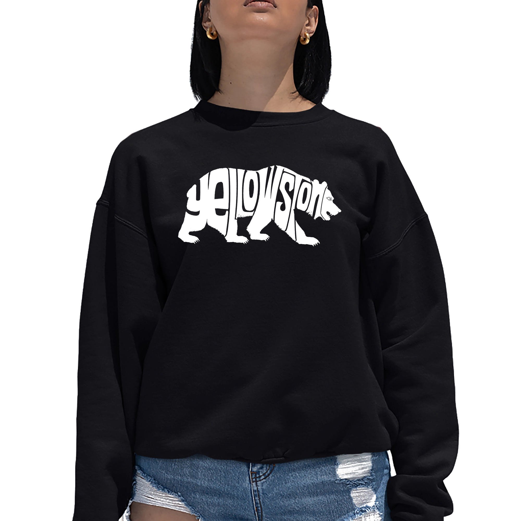 LA Pop Art Yellowstone Bear - Women's Word Crewneck Sweatshirt