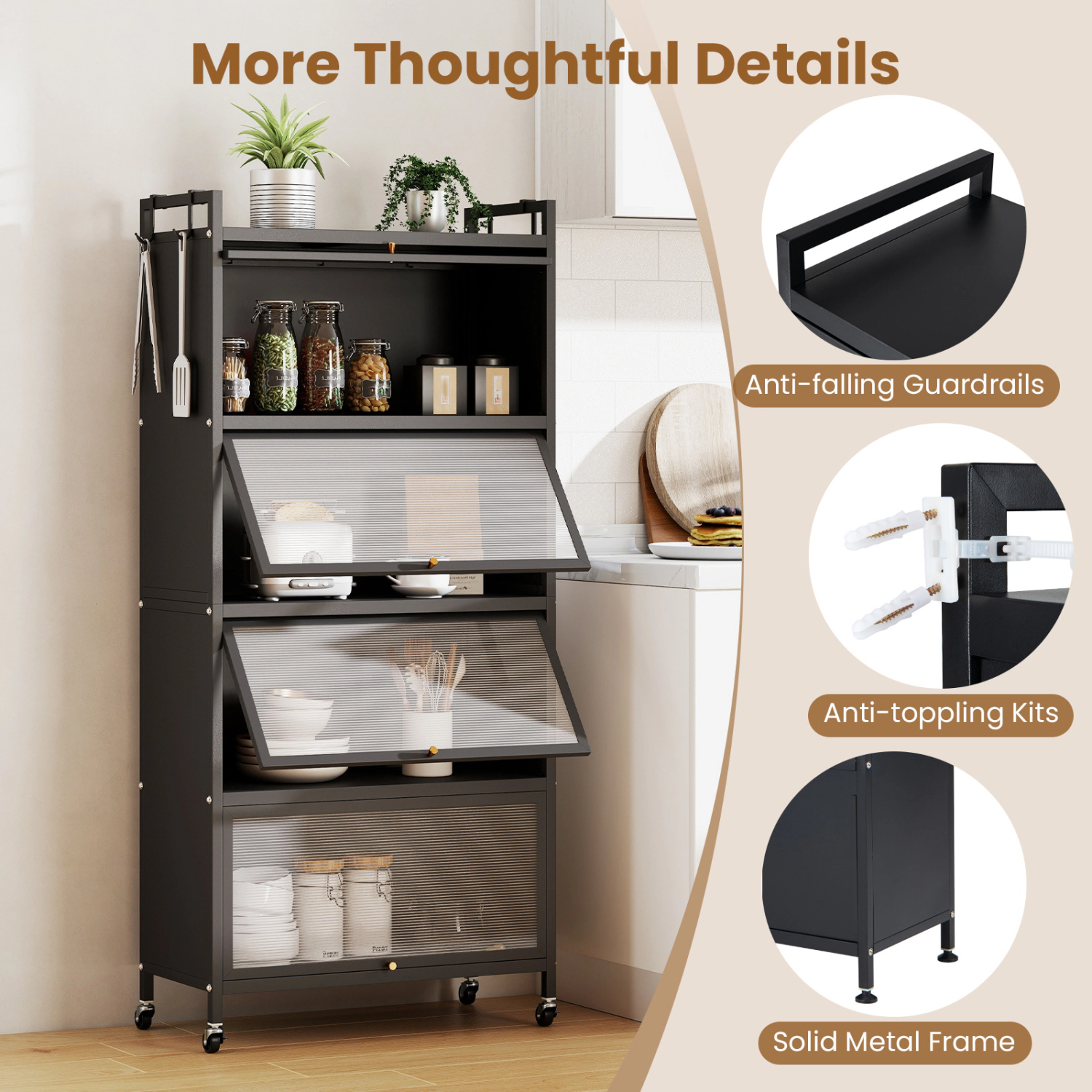 Glintex 60-Inch 5-Tier Storage Cabinet with Flip-Up Doors and Wheels
