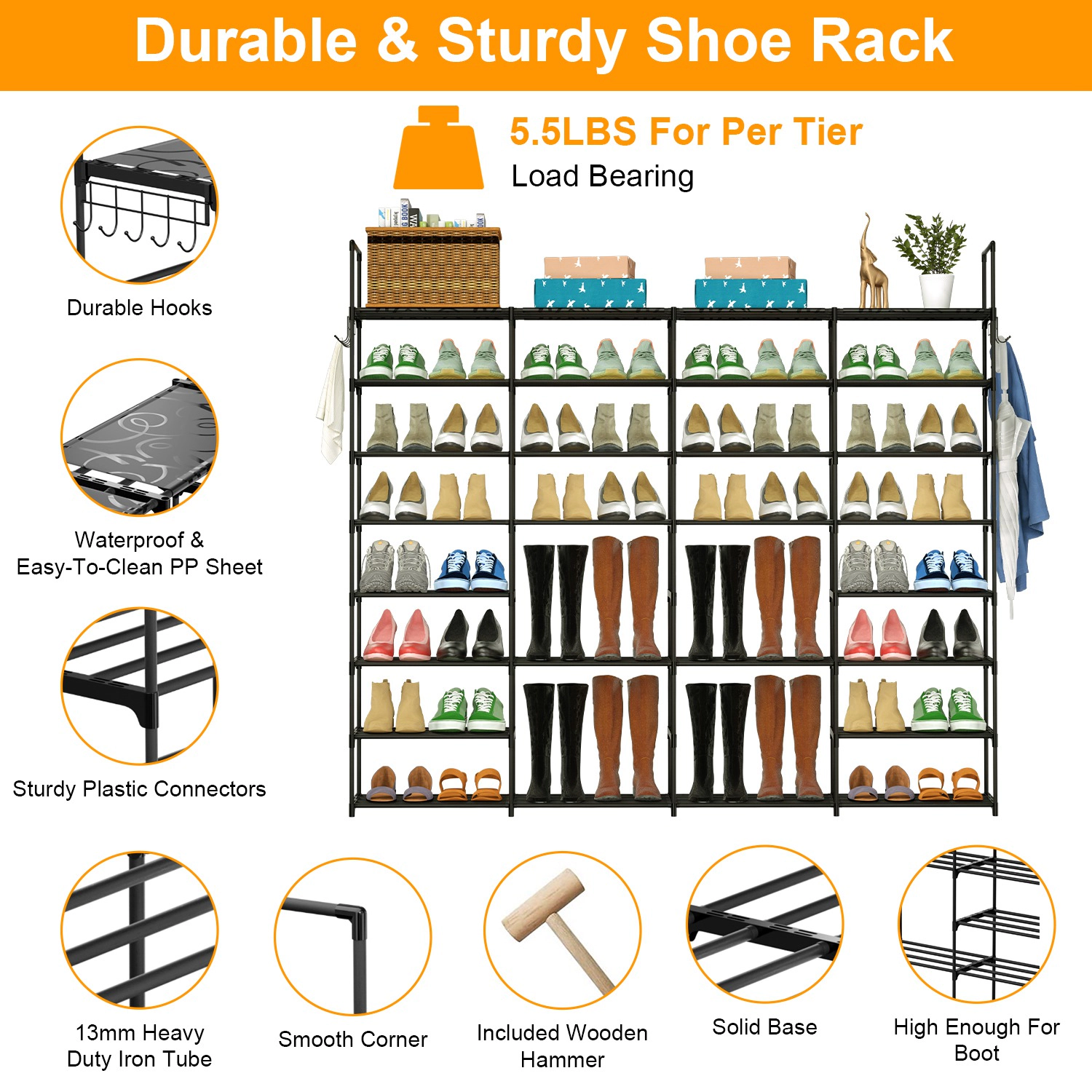 GBruno 8-Tier Metal Shoe Rack