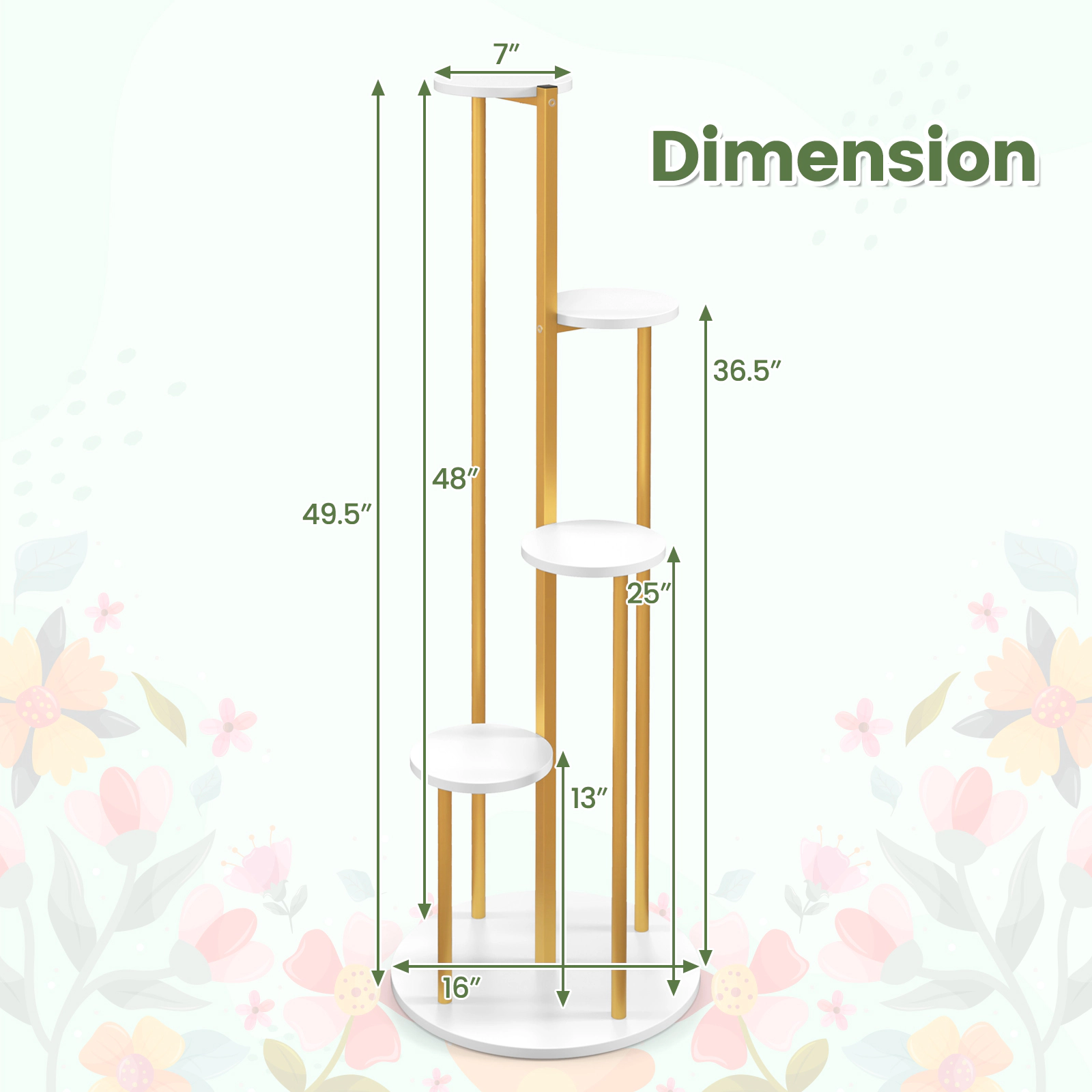 Slickblue 5-Tier Corner Plant Stand White MDF and Gold Metal Display Shelf