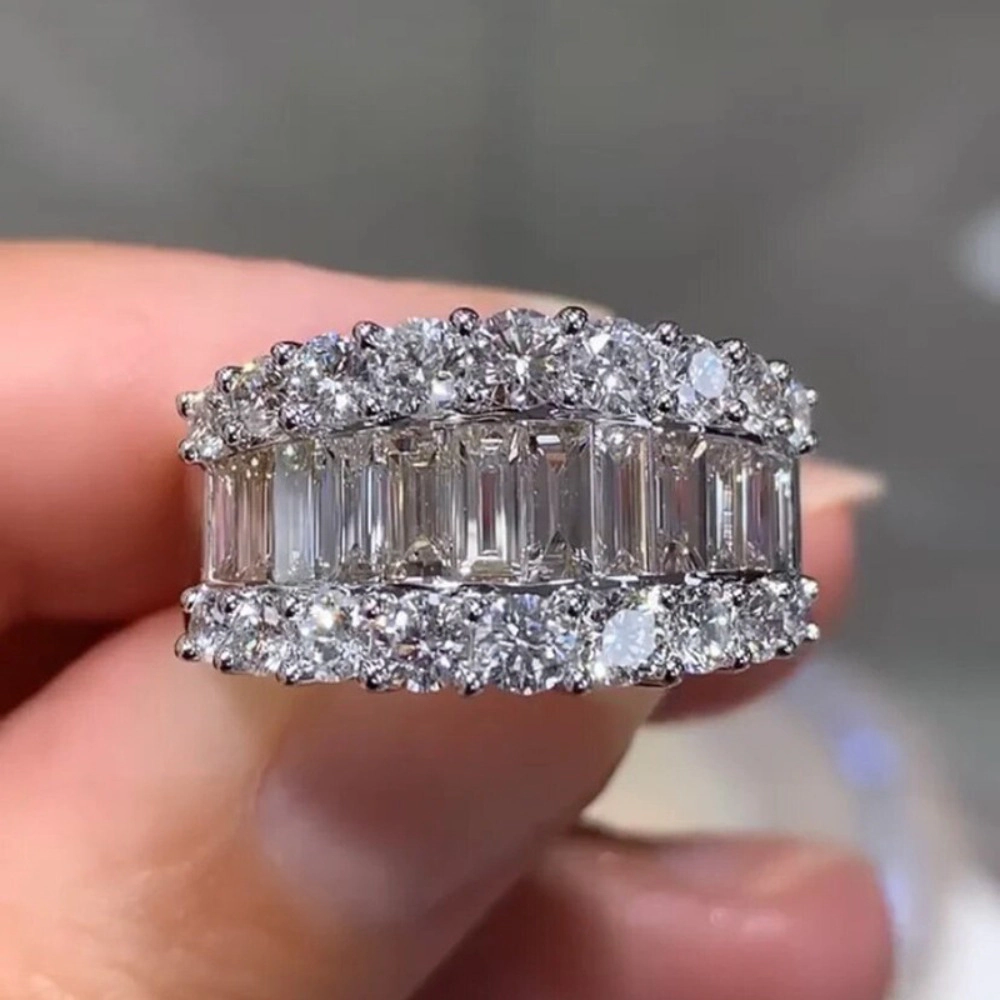 Women's 3-layer half circle CZ Ring Fashionable Modern Design Jewelry