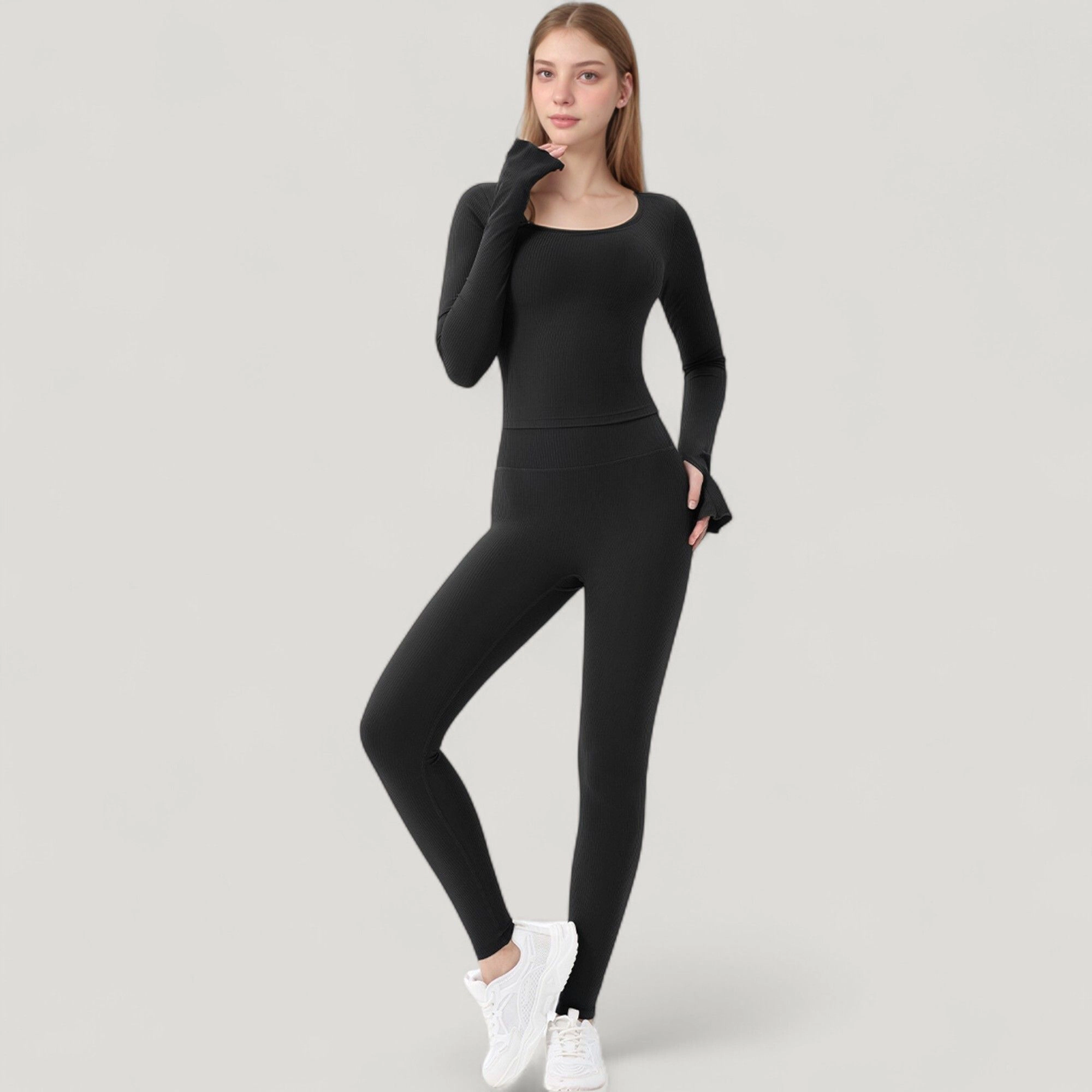 Anna-Kaci Women's Long Sleeve Ribbed Knit Fitted Top with Asymmetrical Neckline and Thumbhole Cuffs