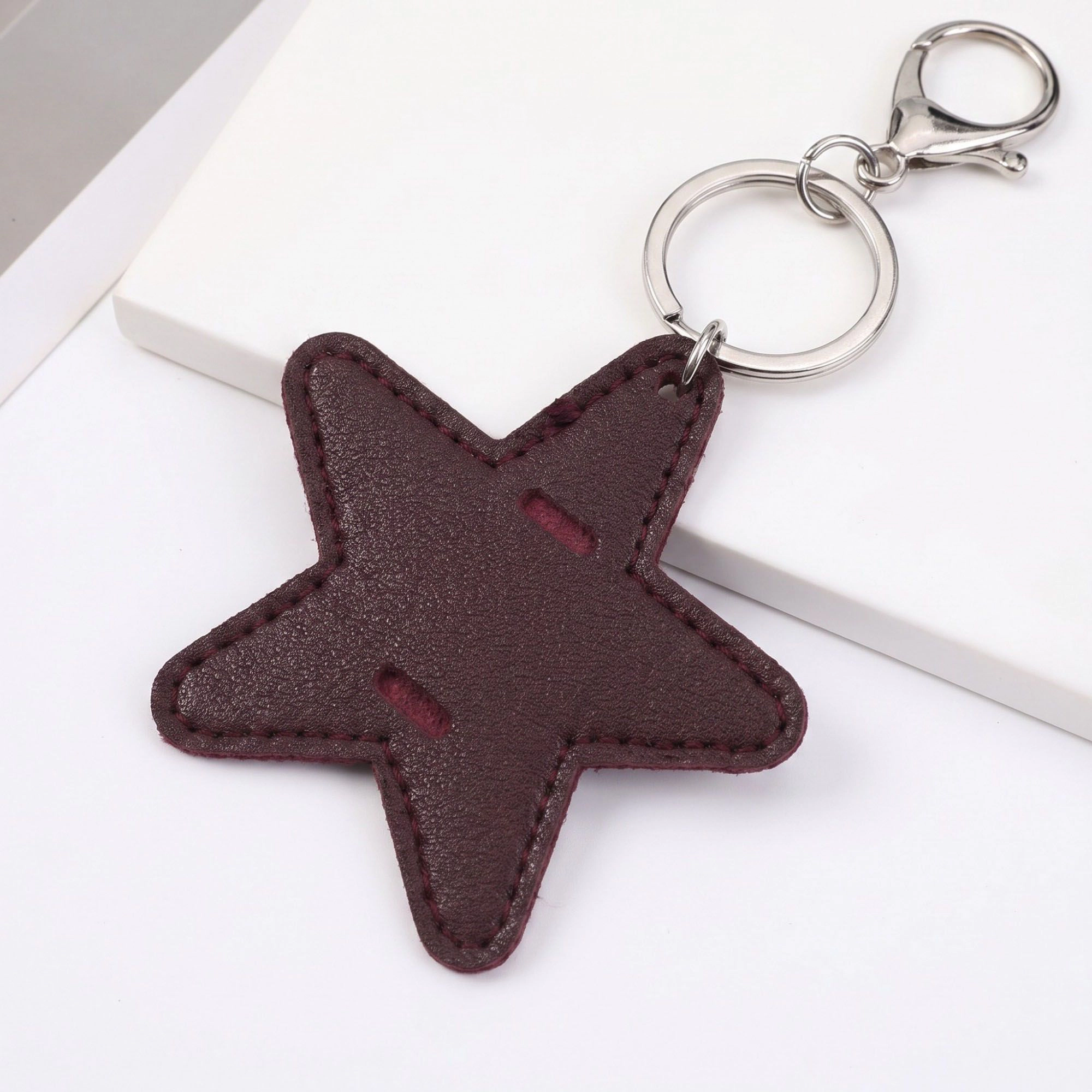 Alilang Women's 2-Piece Womens Faux Leather Bag Charm Keychain with Metal Clip Ring and Stitched Detail