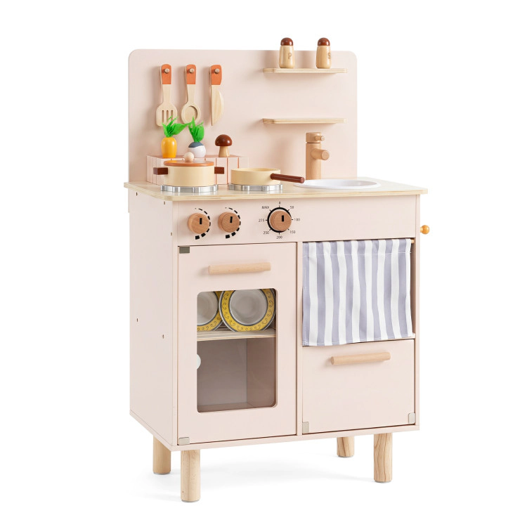 Hivvago Wooden Play Kitchen for Kids Toddler Playset with Stoves Faucet Sink