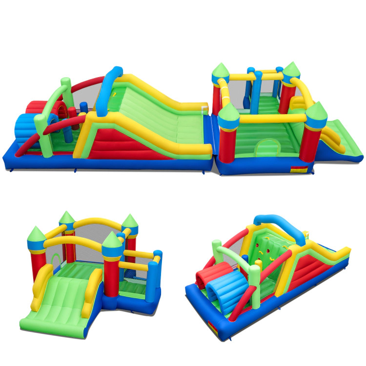 Hivvago Inflatable Obstacle Course Bounce House with Dual Slides and Tunnels without Blower