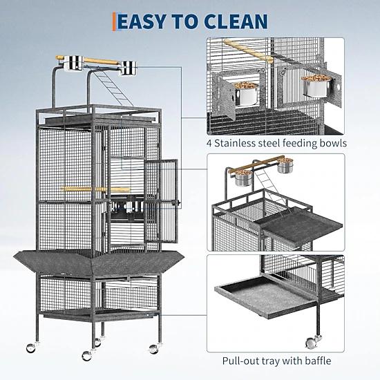 Large Rolling Metal Parrot Bird Cage 154.9cm Total Height, Play Top Pet ...