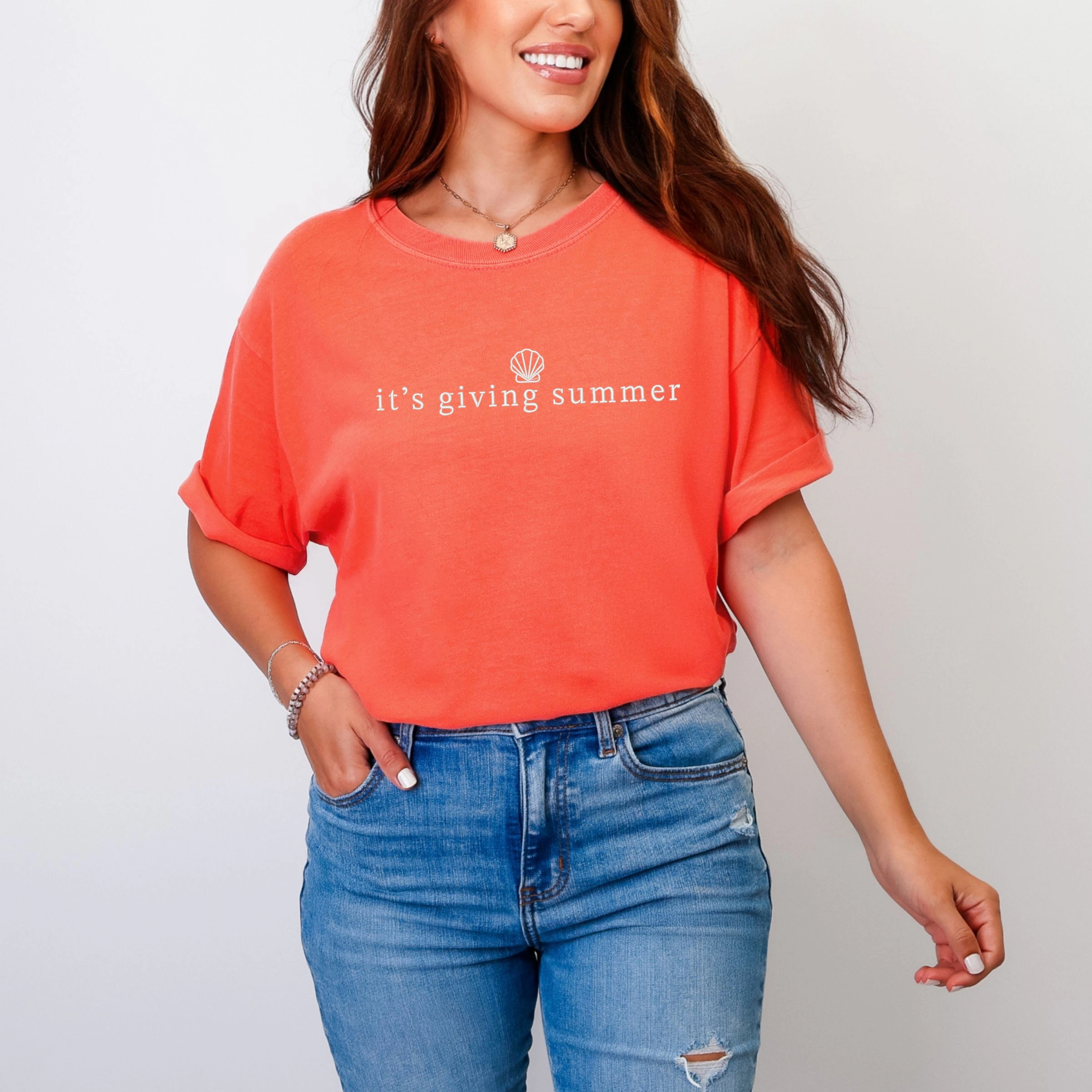 Simply Sage Market - Embroidered It's Giving Summer Women's Garment Dyed Graphic T-Shirt