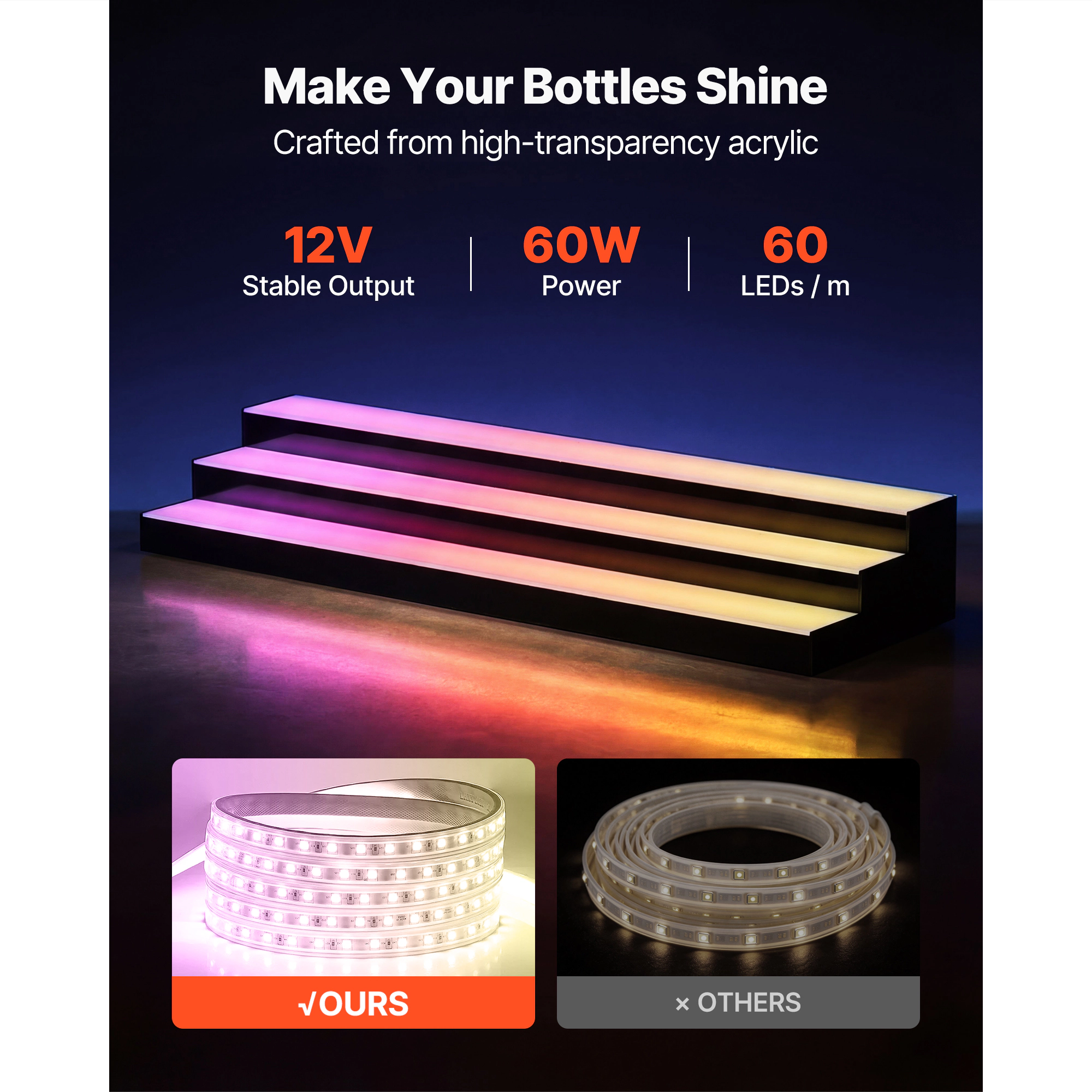 HONGGE LED Lighted Liquor Bottle Display